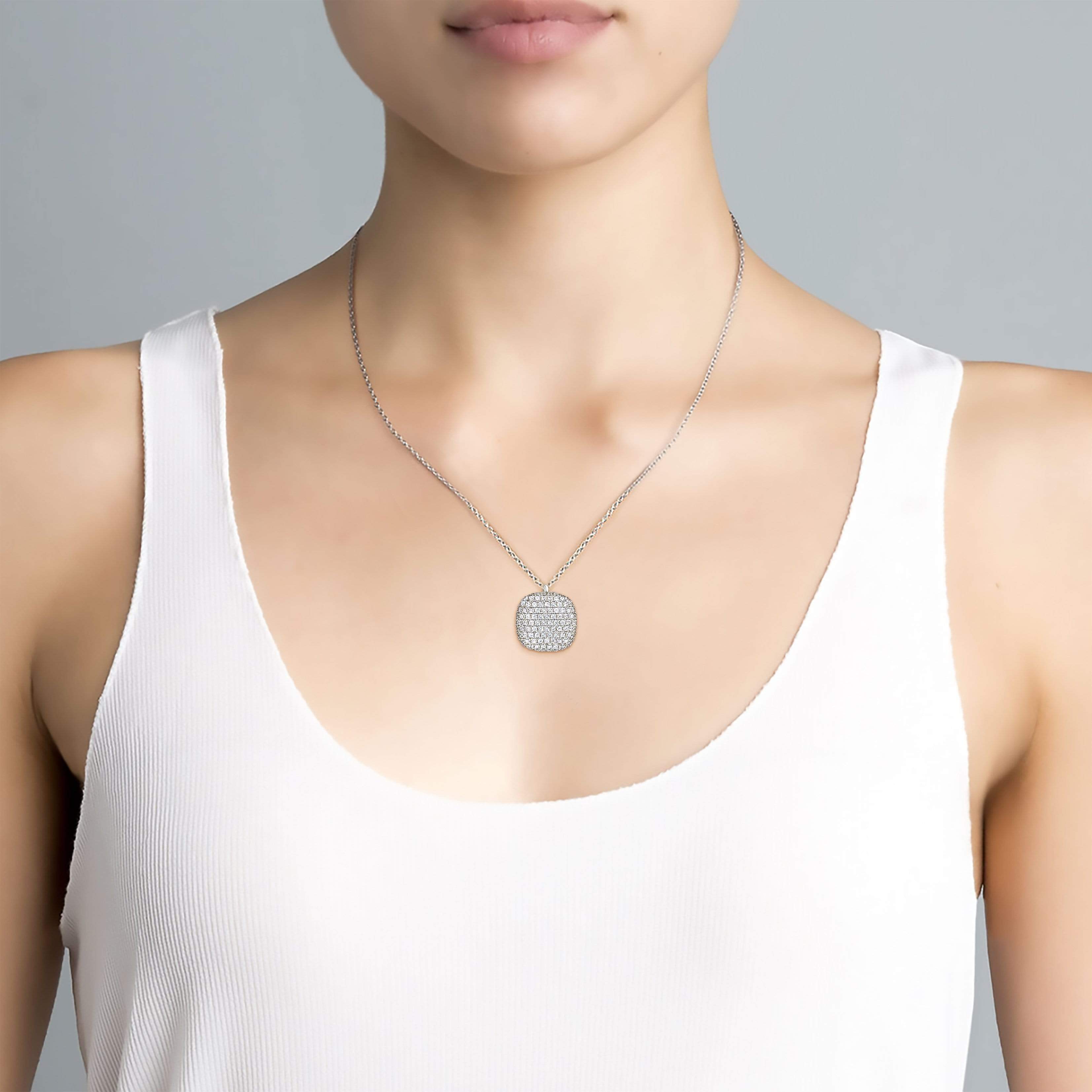 Lynora Jewellery Necklace 18" adj / Sterling Silver / Clear Micro Pave Cushion Pendant Sterling Silver