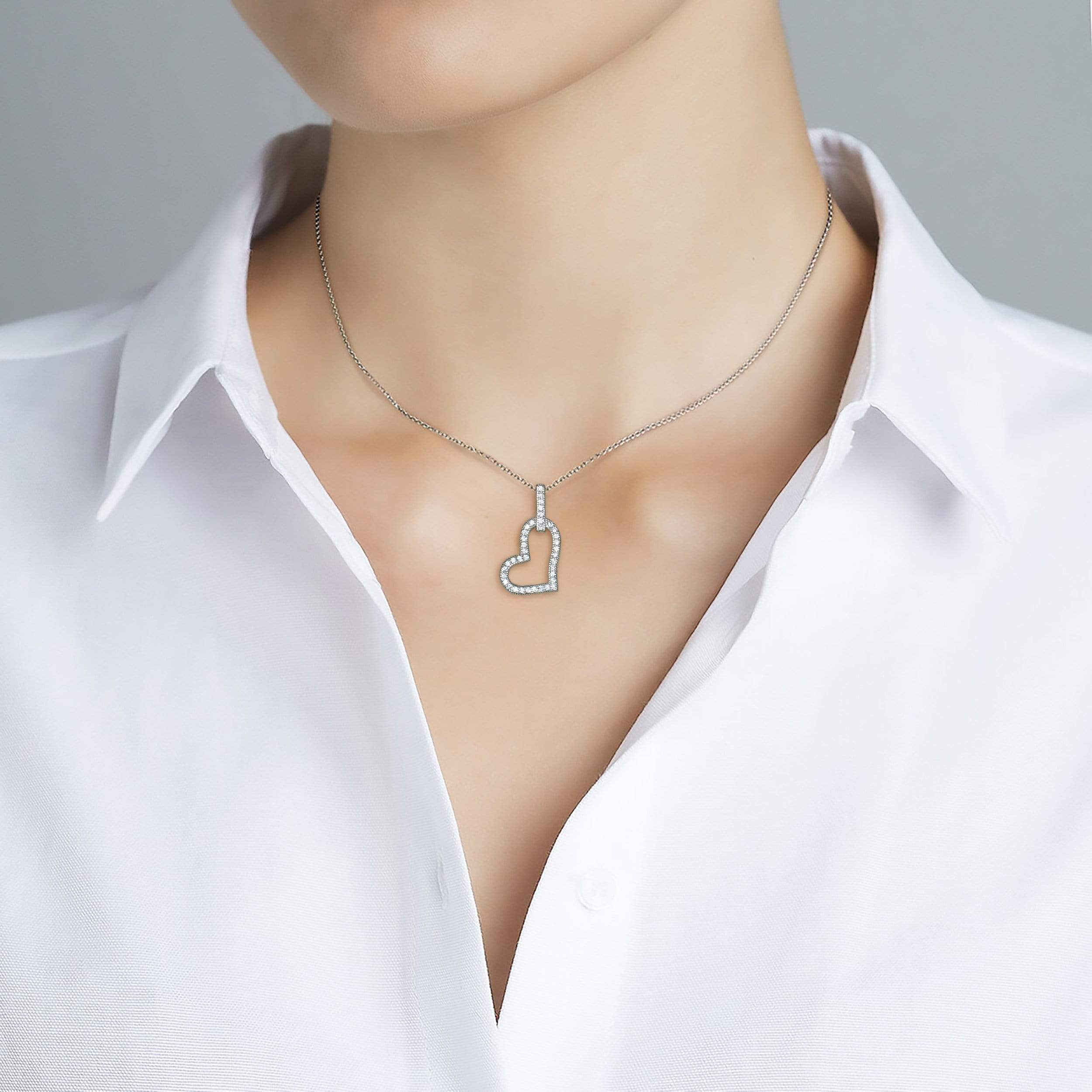 Lynora Jewellery Necklace 18" adj / Sterling Silver / Clear Pave Heart Pendant Sterling Silver
