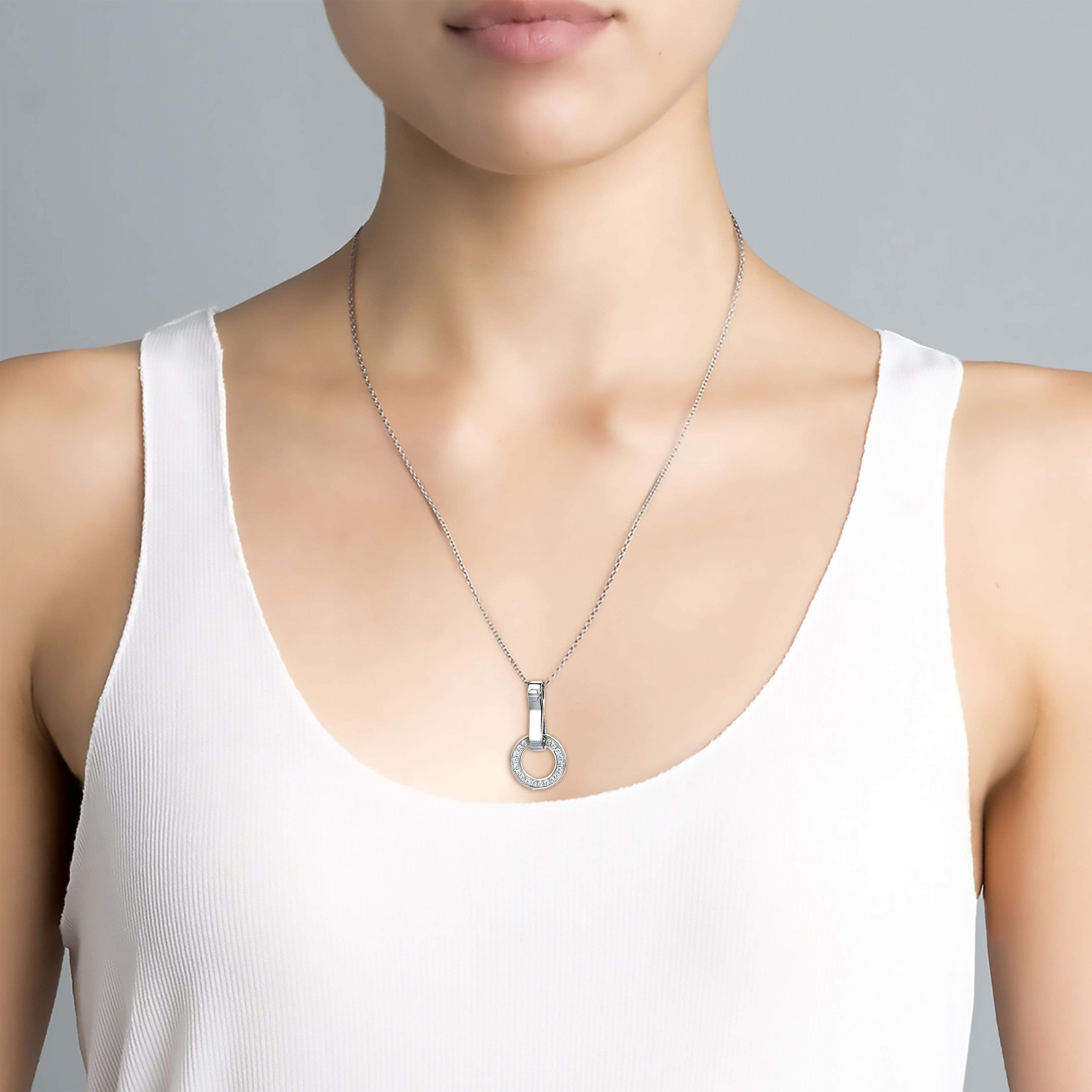 Lynora Jewellery Necklace 18" adj / Sterling Silver / Clear Spotlight Pendant Sterling Silver