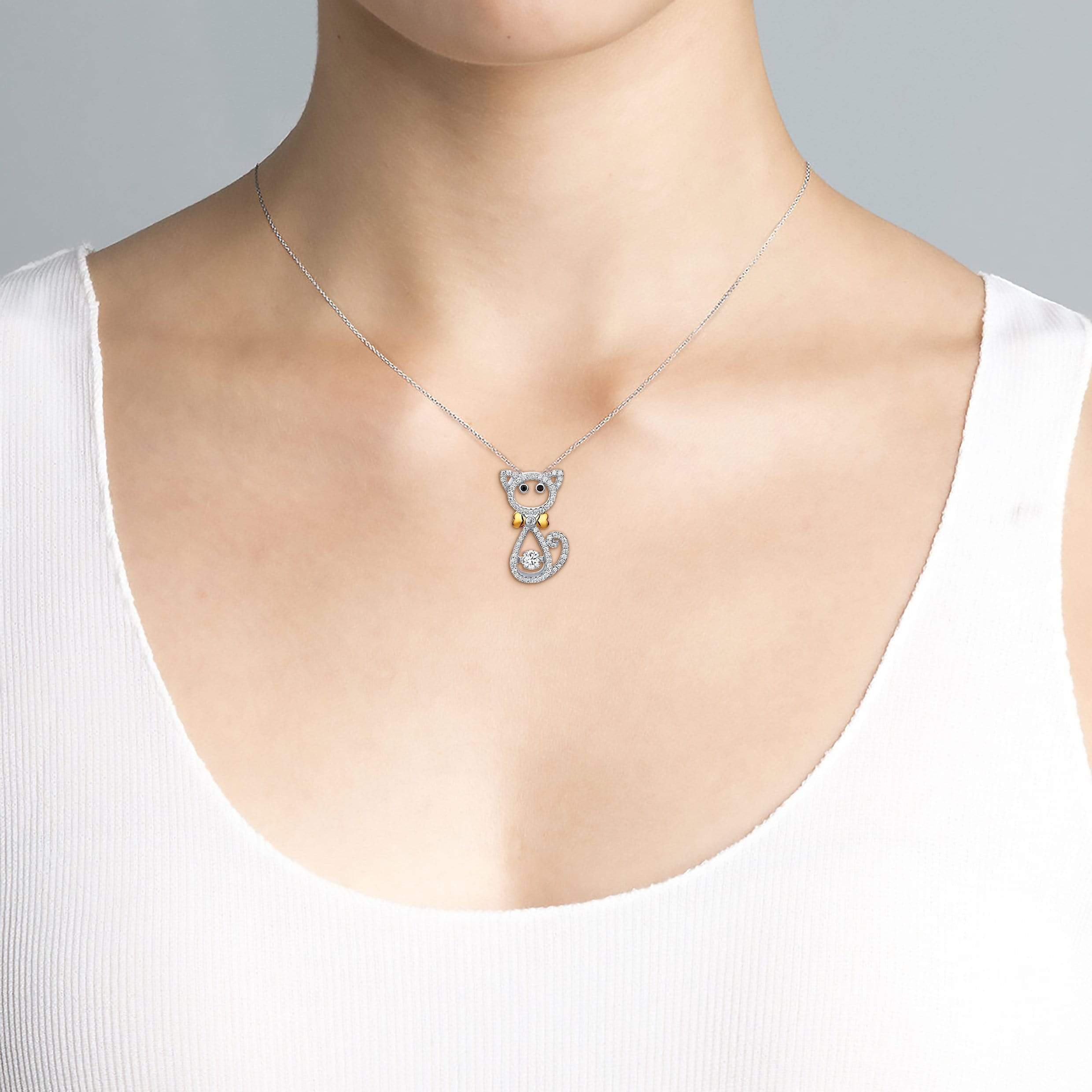 Lynora Jewellery Necklace 18" adj / Sterling Silver Gold Plated Dancing Cat Necklace Sterling Silver