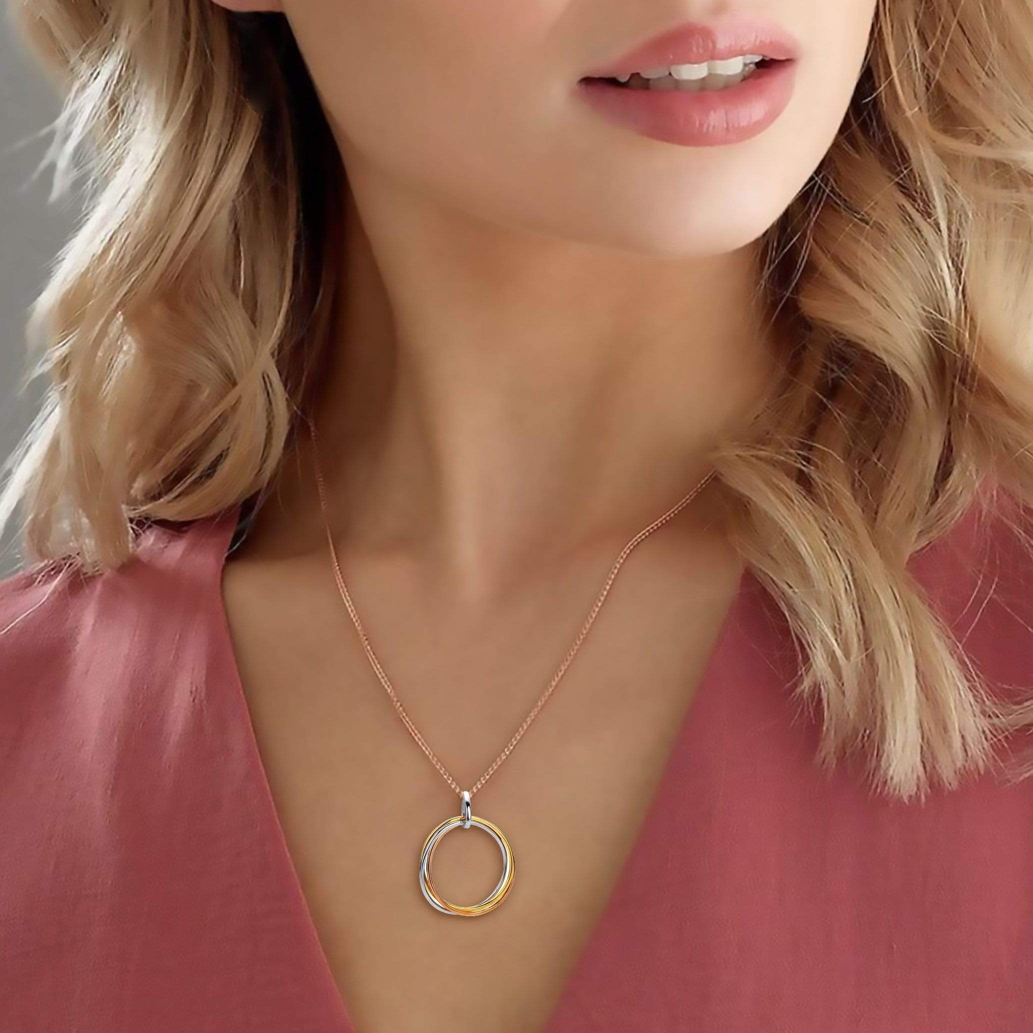 Lynora Jewellery Necklace 18" adj / Sterling Silver Triple Link Circle Pendant Sterling Silver