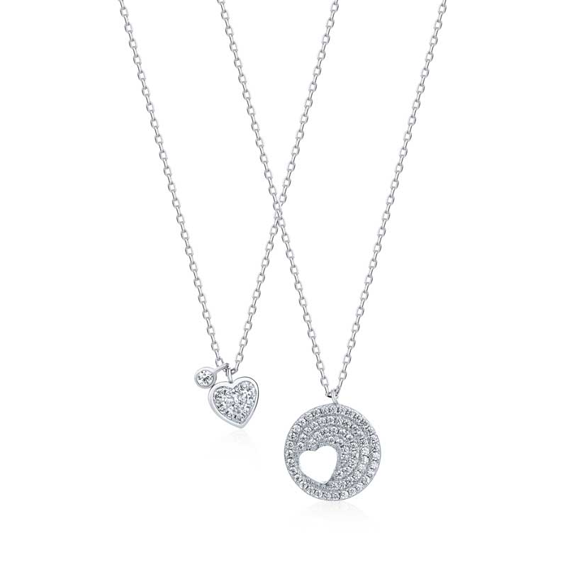 Lynora Jewellery Necklace 18" / Sterling Silver / Clear Layered Heart Necklace Sterling Silver