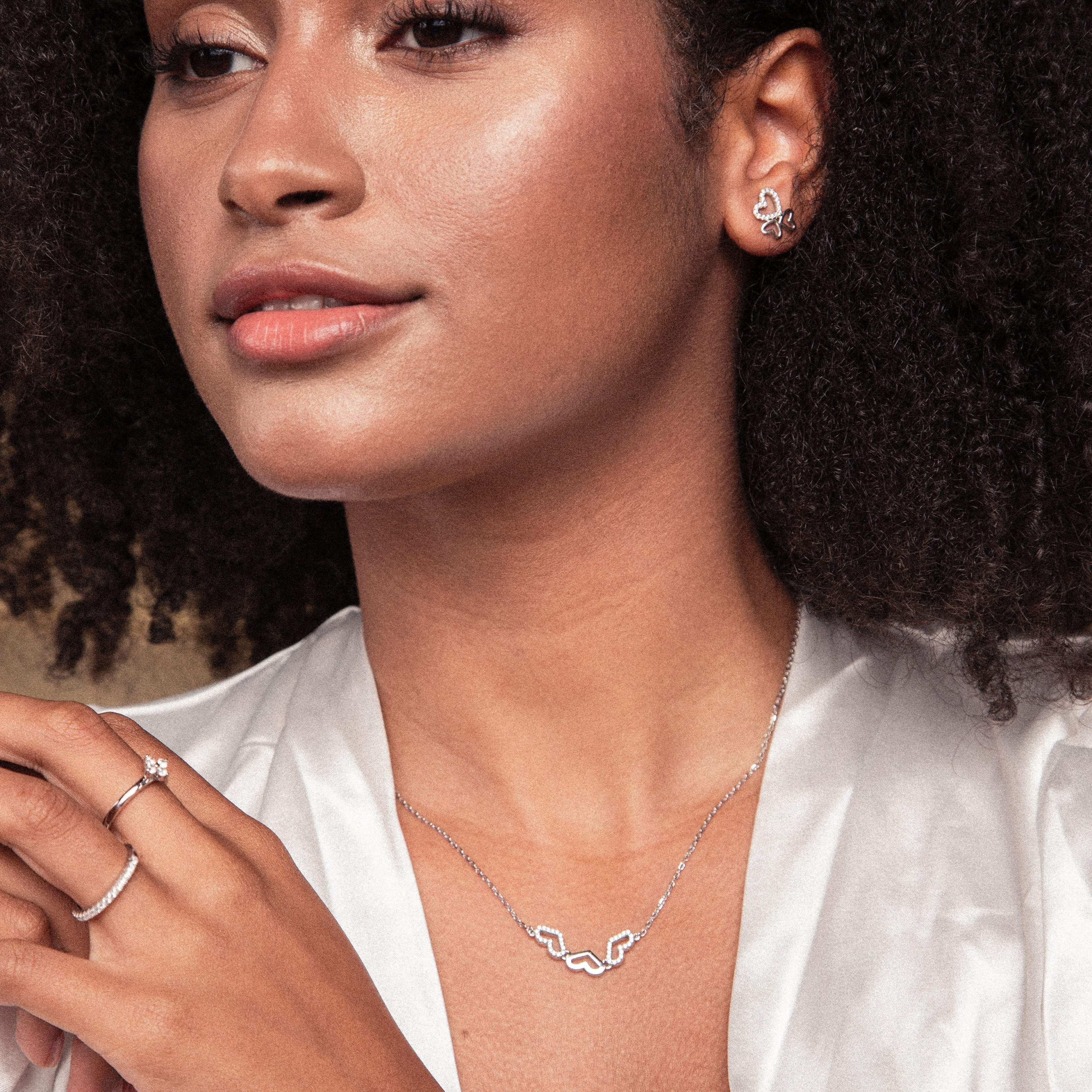 Lynora Jewellery Necklace 18" / Sterling Silver / Clear Open & Close Heart Pendant Sterling Silver