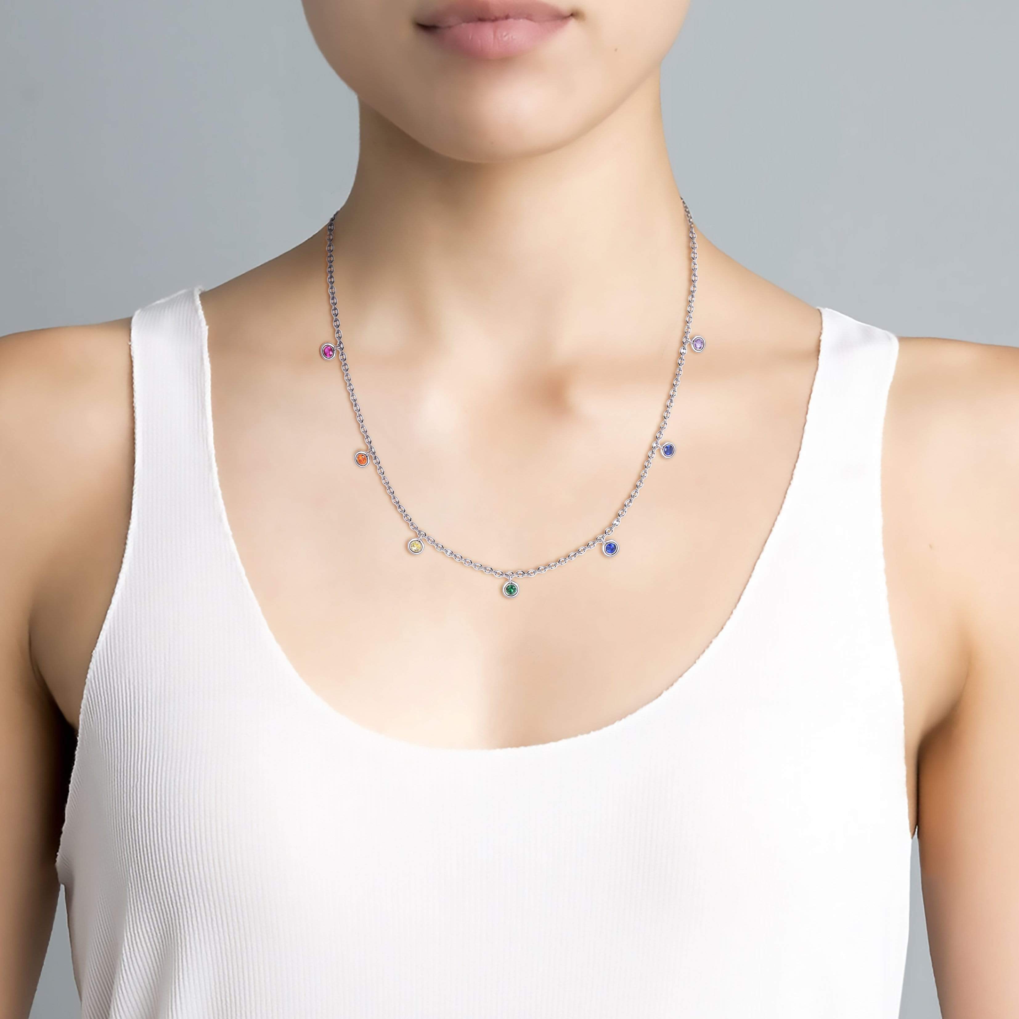 Lynora Jewellery Necklace 18" / Sterling Silver / Mixed Stones Arcus Necklace Sterling Silver