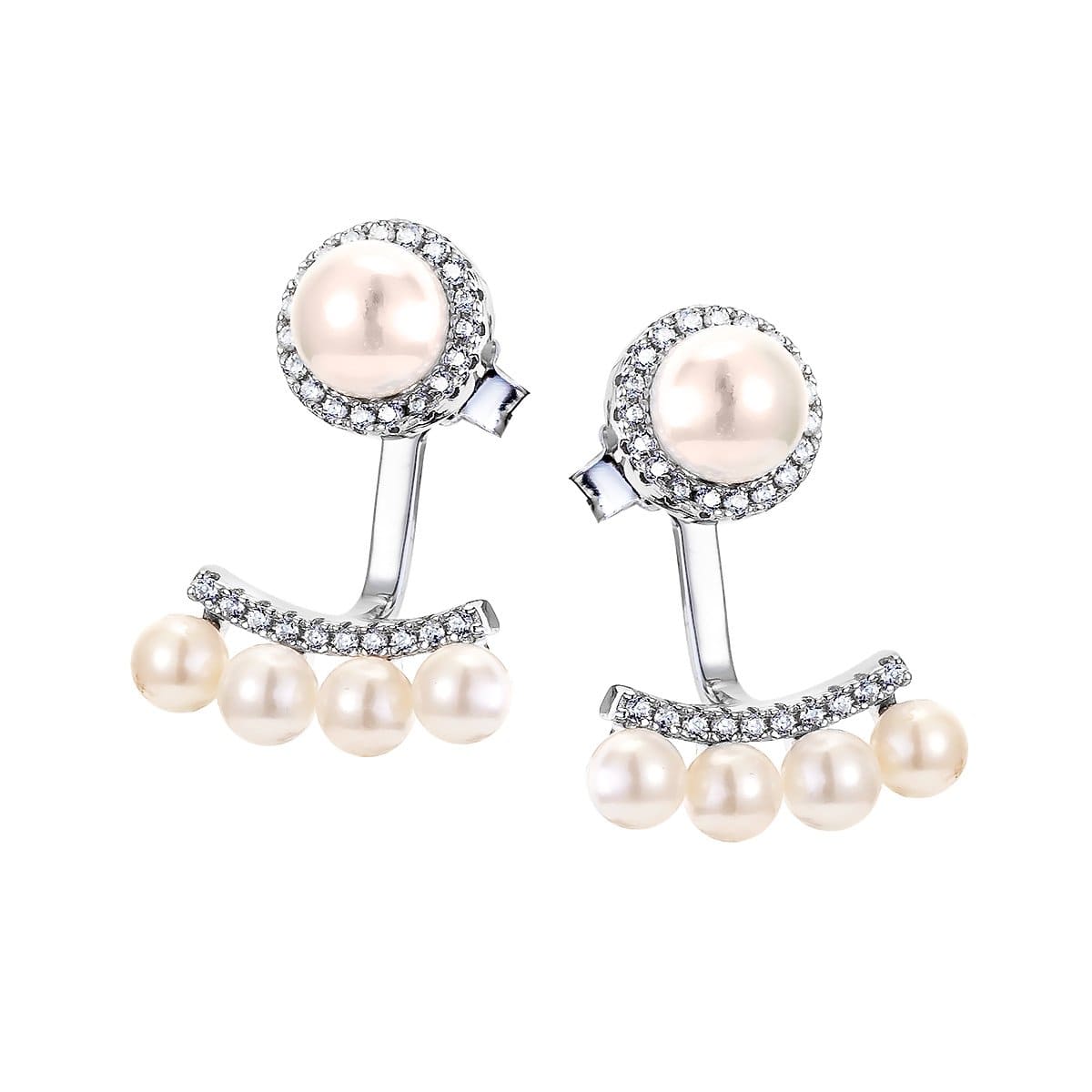LynoraJewellery Earring Sterling Silver Half Moon Detachable Earrings Sterling Silver and Pearl