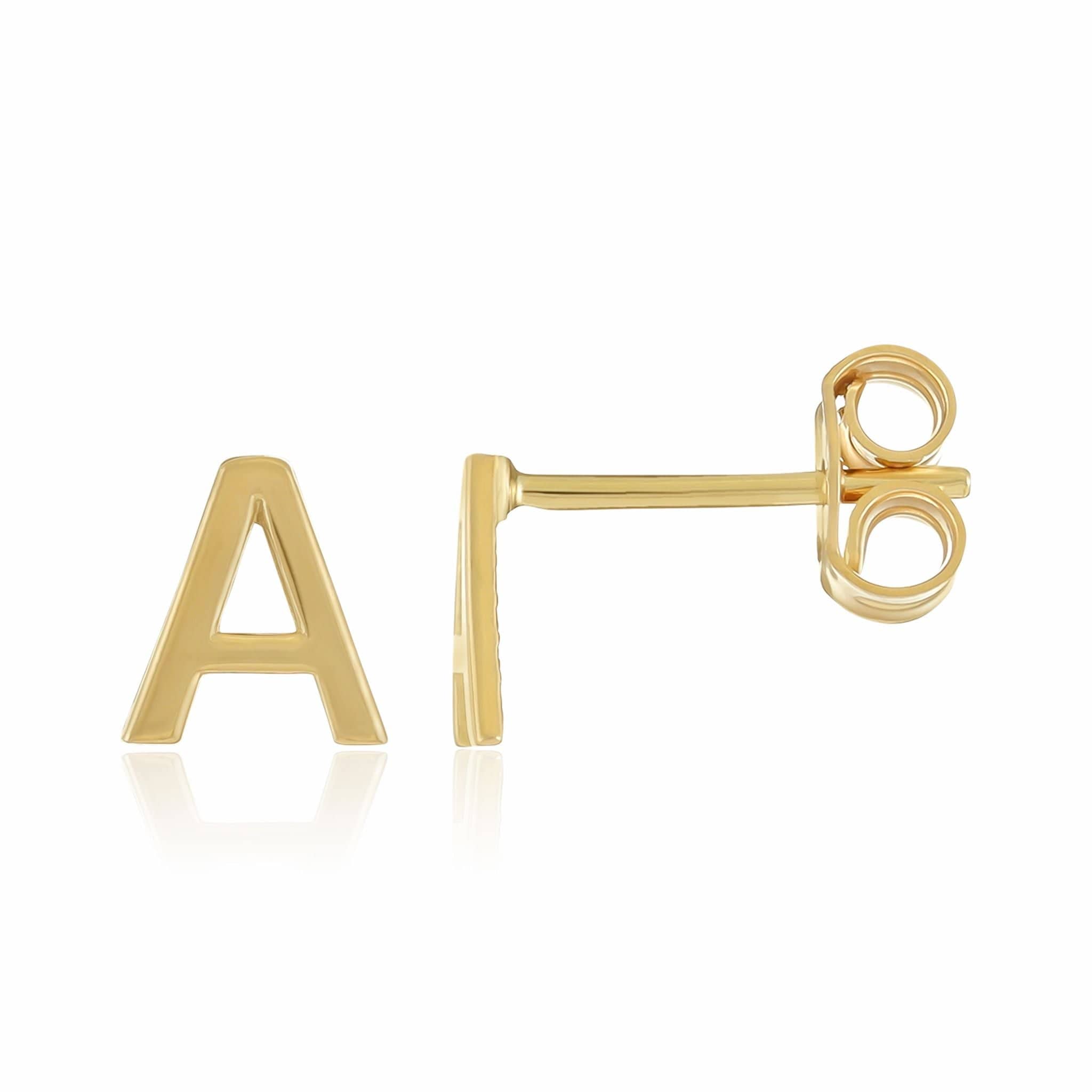 HGJ Earrings 9ct Yellow Gold Initial Stud Earrings Letter A 9ct Gold 9ct Yellow Gold Initial Stud Earrings Letter A