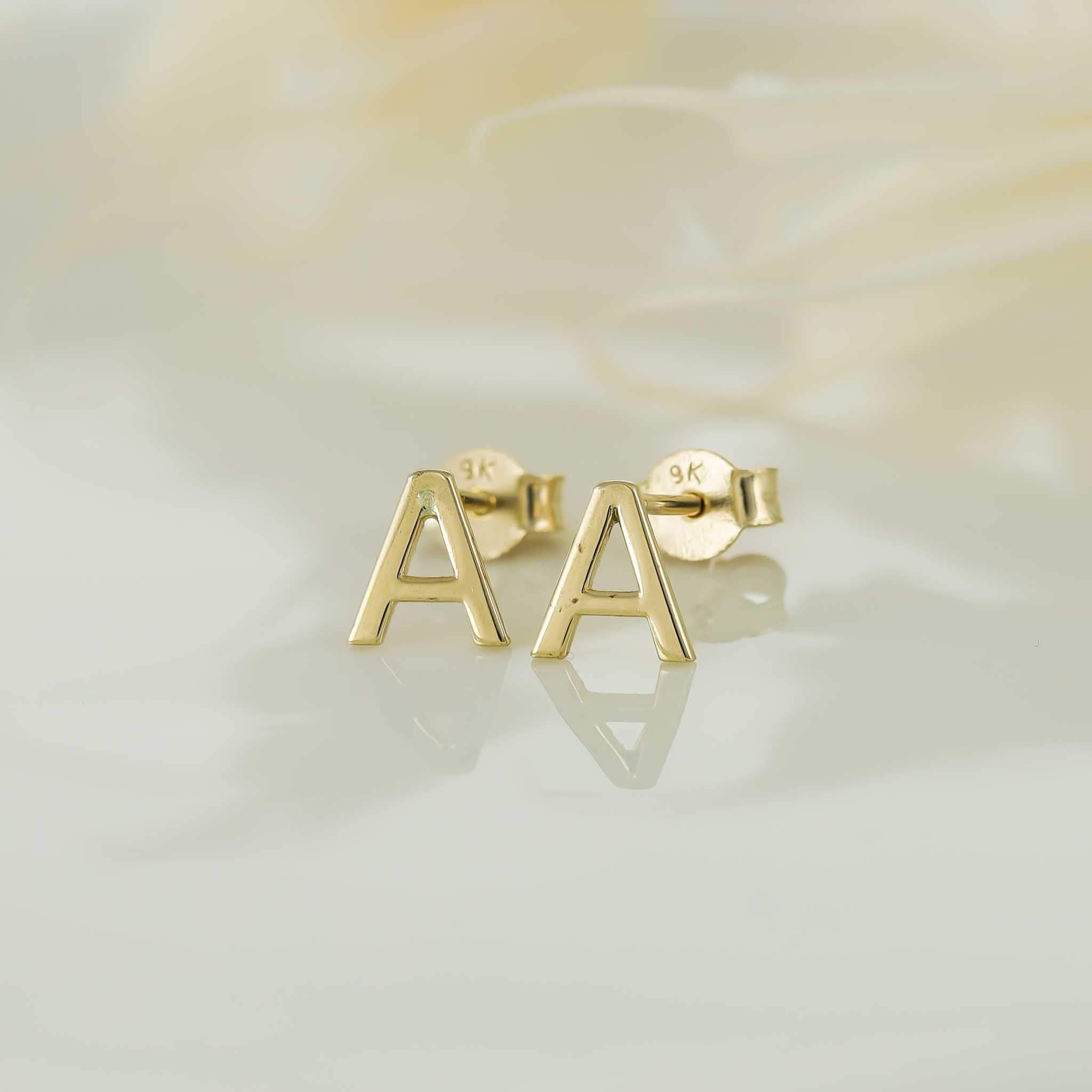 HGJ Earrings 9ct Yellow Gold Initial Stud Earrings Letter A 9ct Gold 9ct Yellow Gold Initial Stud Earrings Letter A