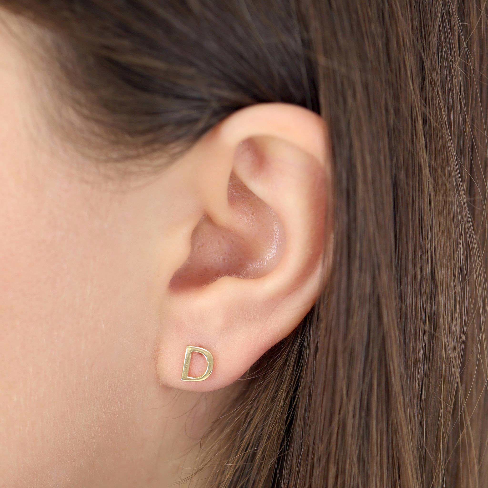 HGJ Earrings 9ct Yellow Gold Initial Stud Earrings Letter D 9ct Gold 9ct Yellow Gold Initial Stud Earrings Letter D