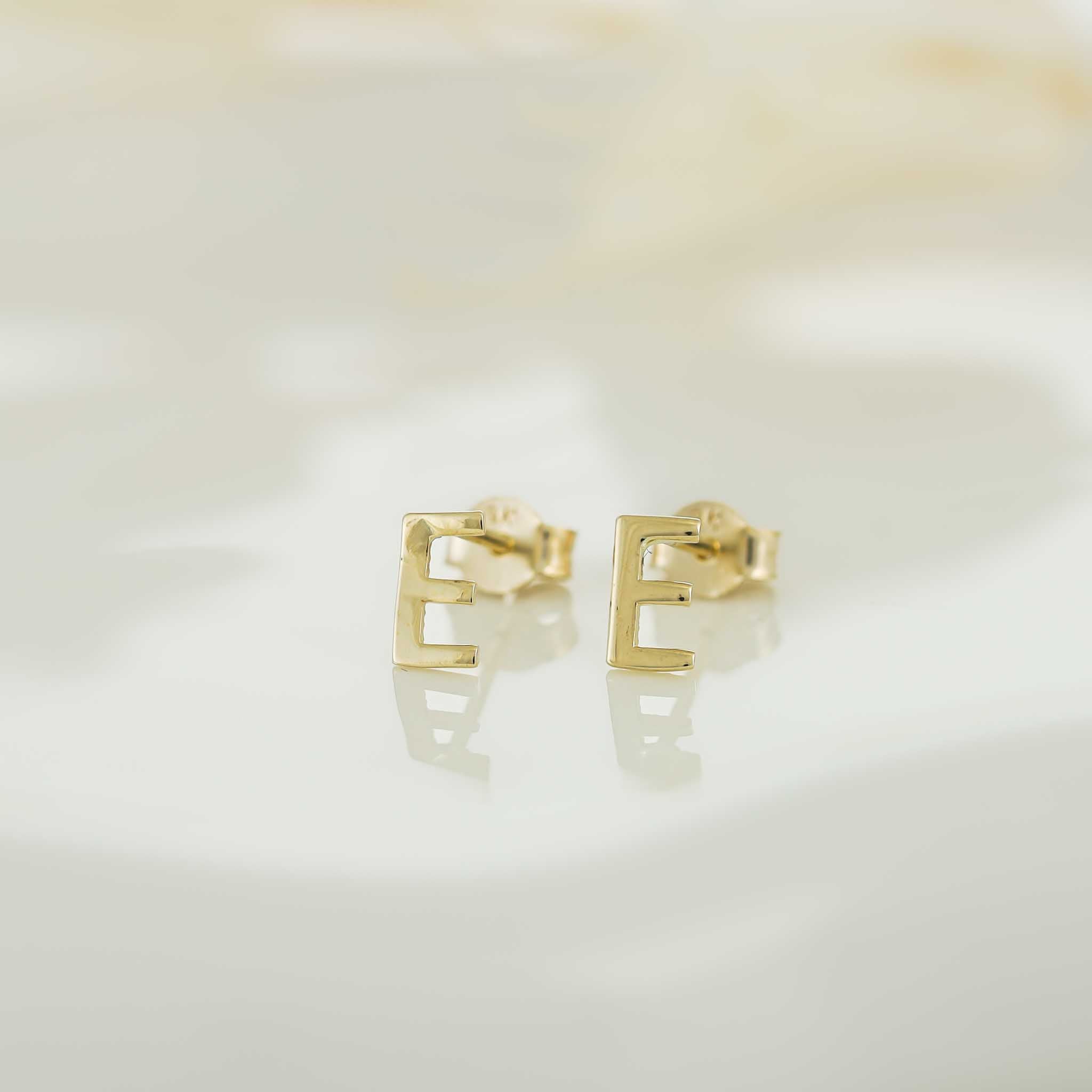 HGJ Earrings 9ct Yellow Gold Initial Stud Earrings Letter E 9ct Gold 9ct Yellow Gold Initial Stud Earrings Letter E