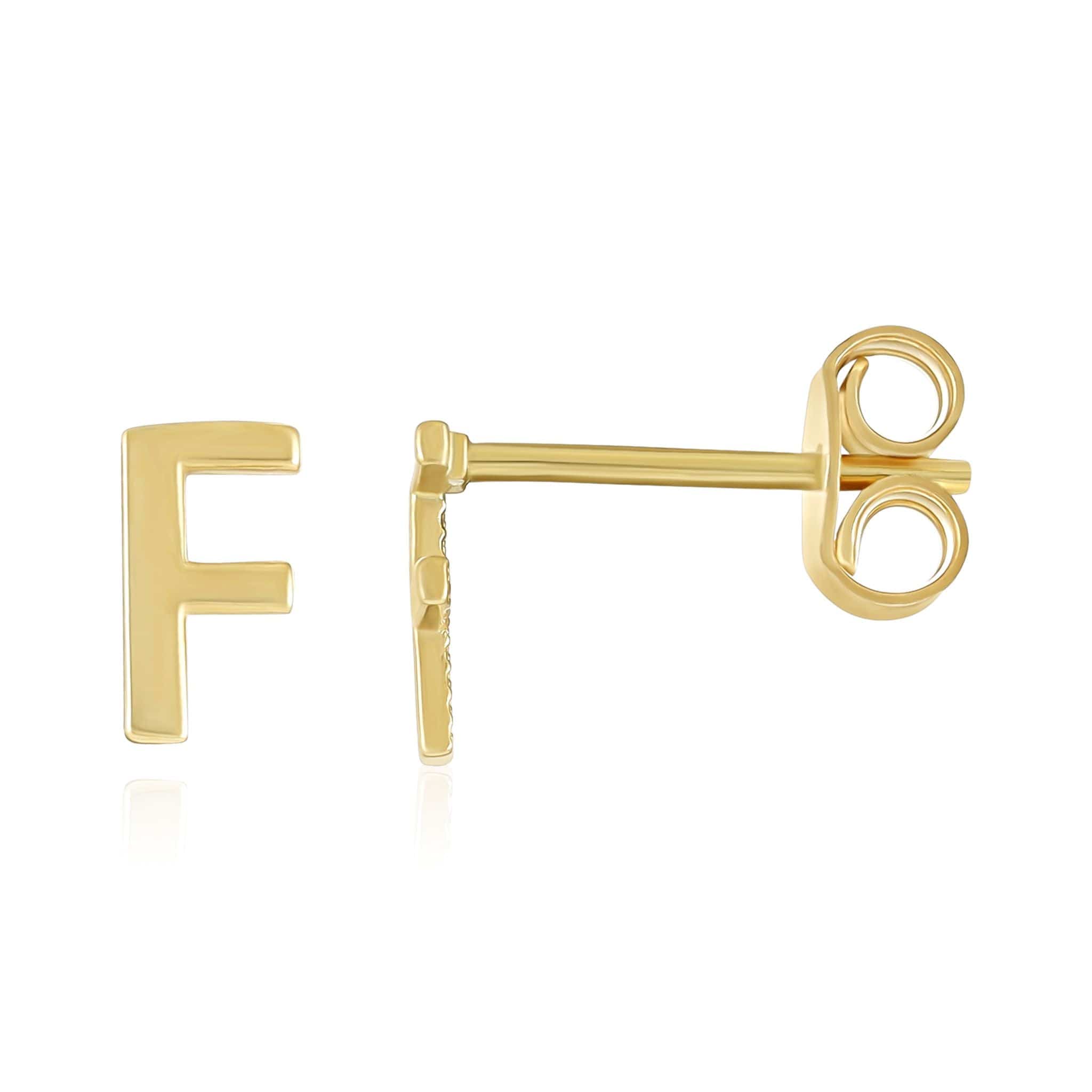 HGJ Earrings 9ct Yellow Gold Initial Stud Earrings Letter F 9ct Gold 9ct Yellow Gold Initial Stud Earrings Letter F