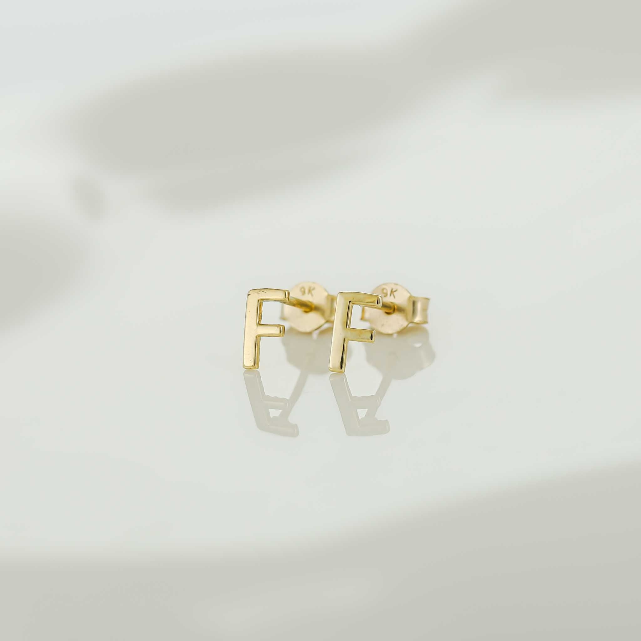 HGJ Earrings 9ct Yellow Gold Initial Stud Earrings Letter F 9ct Gold 9ct Yellow Gold Initial Stud Earrings Letter F