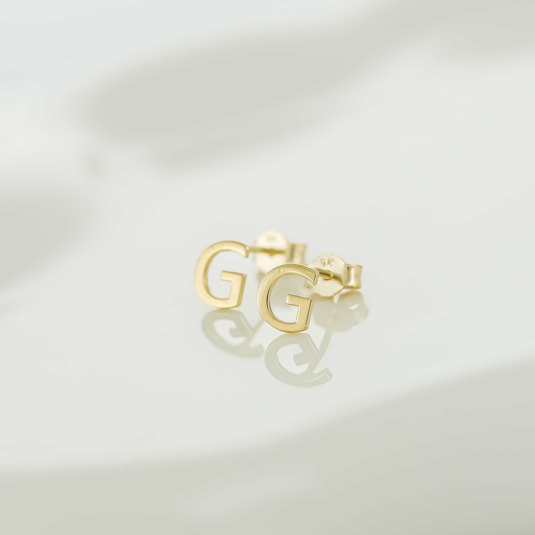 HGJ Earrings 9ct Yellow Gold Initial Stud Earrings Letter G 9ct Gold 9ct Yellow Gold Initial Stud Earrings Letter G