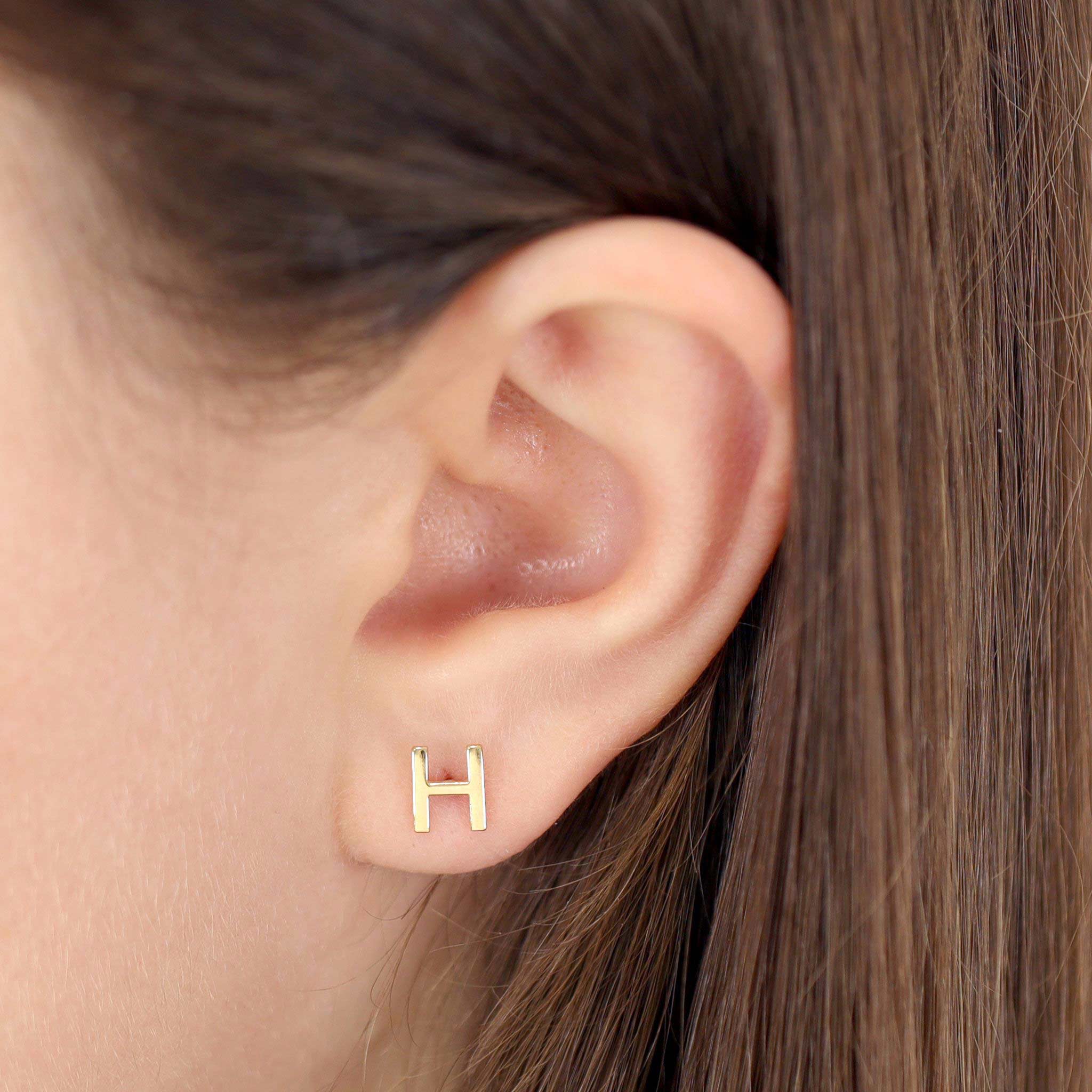 HGJ Earrings 9ct Yellow Gold Initial Stud Earrings Letter H 9ct Gold 9ct Yellow Gold Initial Stud Earrings Letter H