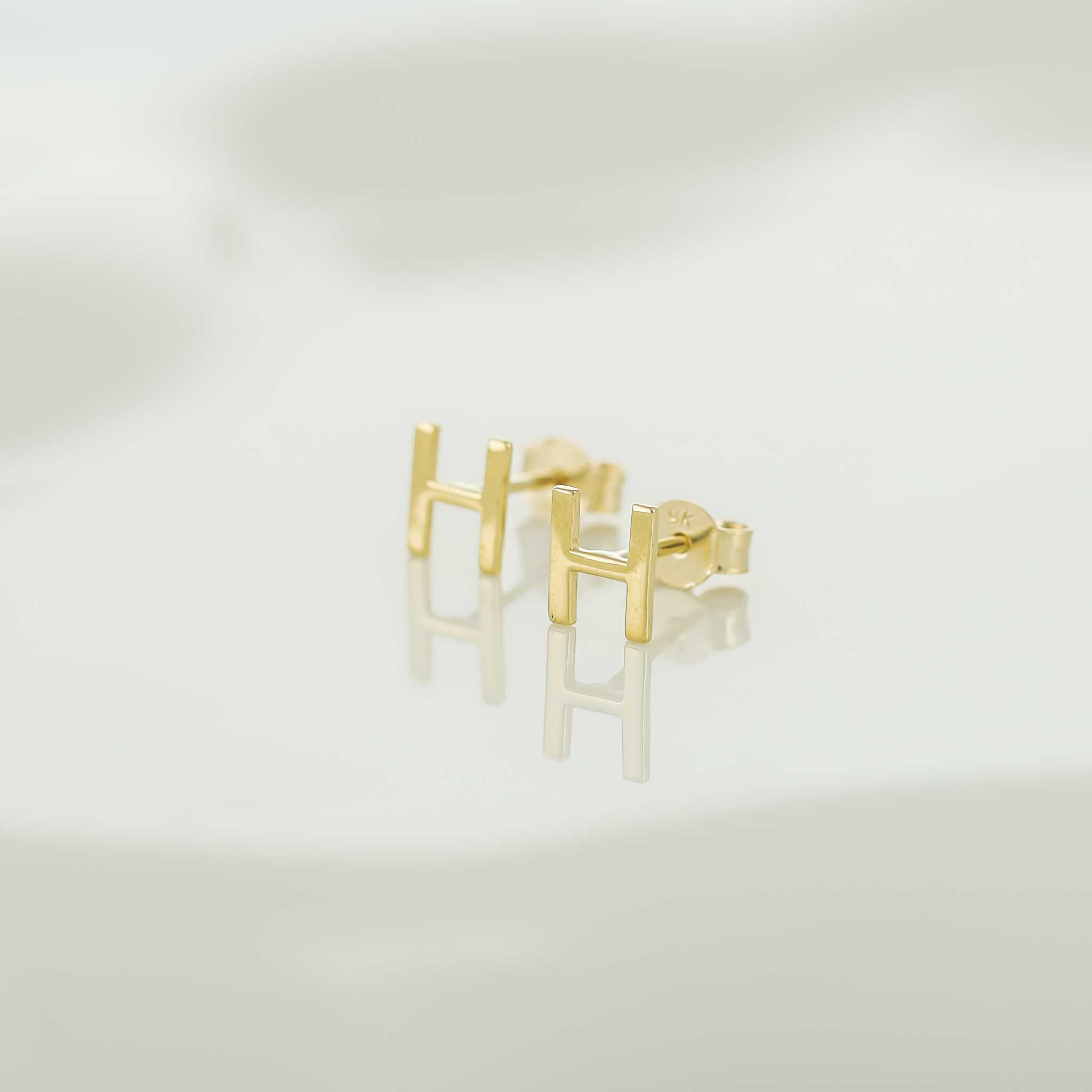 HGJ Earrings 9ct Yellow Gold Initial Stud Earrings Letter H 9ct Gold 9ct Yellow Gold Initial Stud Earrings Letter H