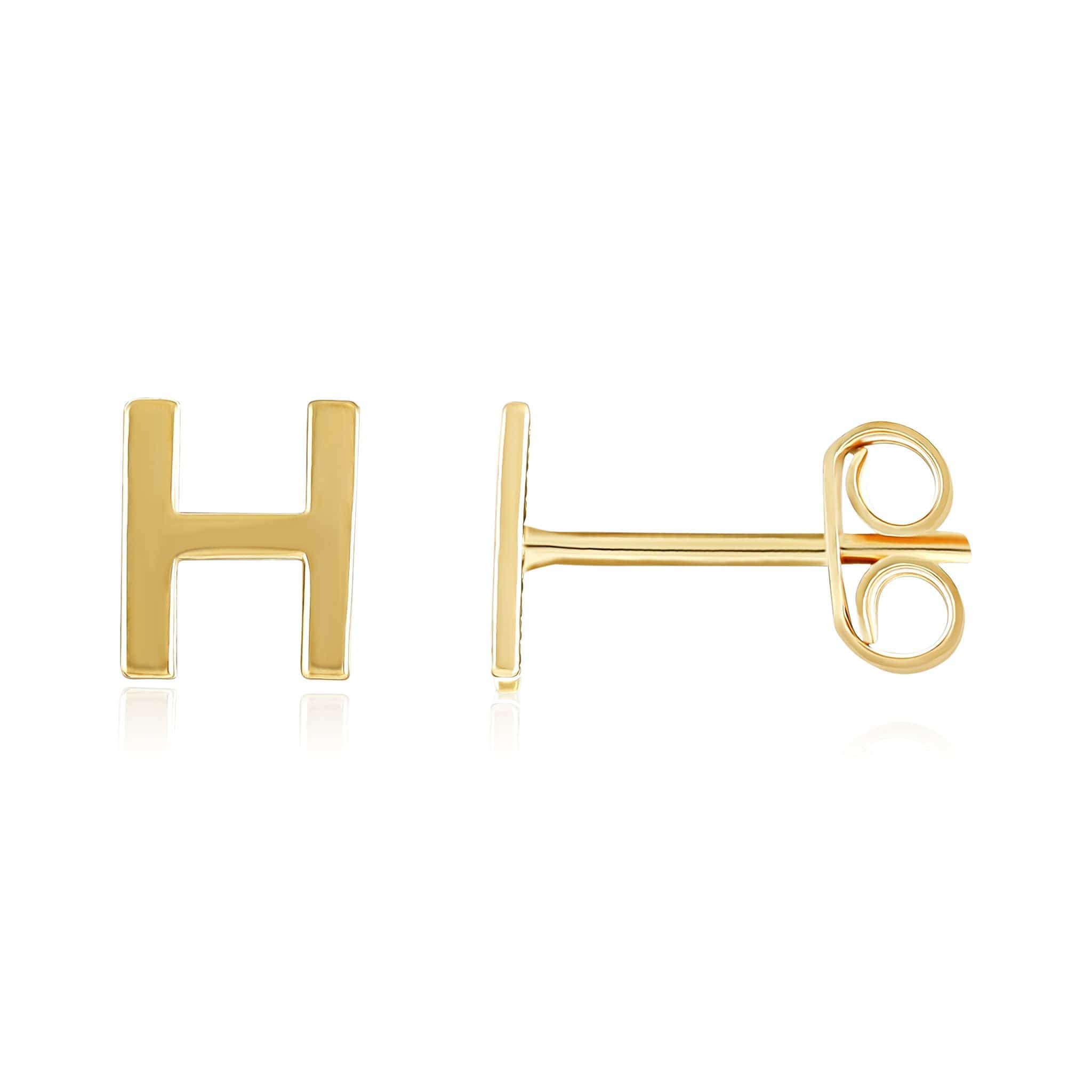 HGJ Earrings 9ct Yellow Gold Initial Stud Earrings Letter H 9ct Gold 9ct Yellow Gold Initial Stud Earrings Letter H