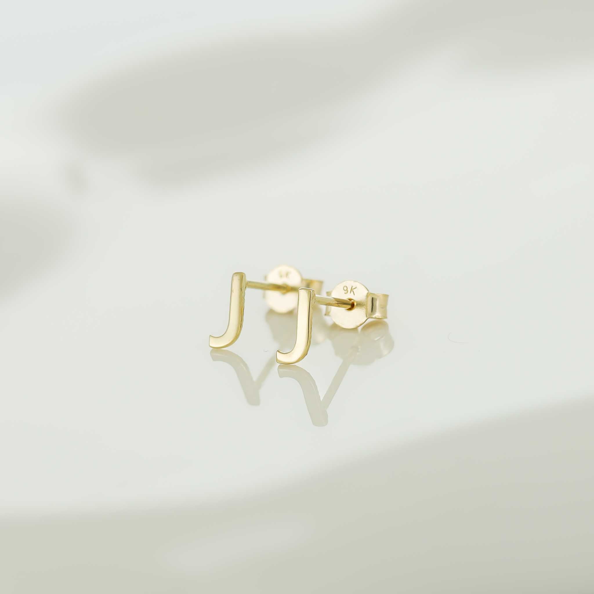 HGJ Earrings 9ct Yellow Gold Initial Stud Earrings Letter J 9ct Gold 9ct Yellow Gold Initial Stud Earrings Letter J