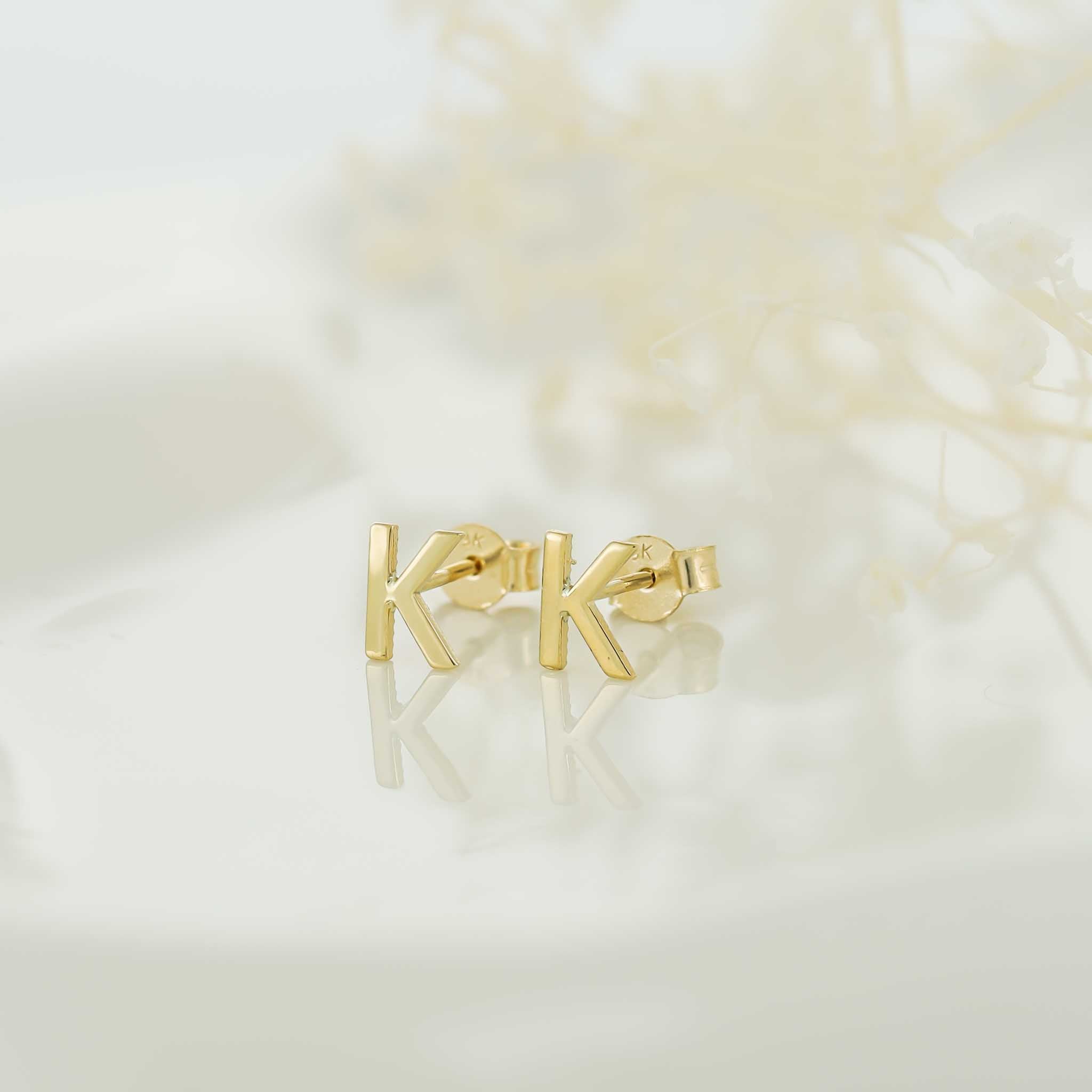 HGJ Earrings 9ct Yellow Gold Initial Stud Earrings  Letter K 9ct Gold 9ct Yellow Gold Initial Stud Earrings  Letter K