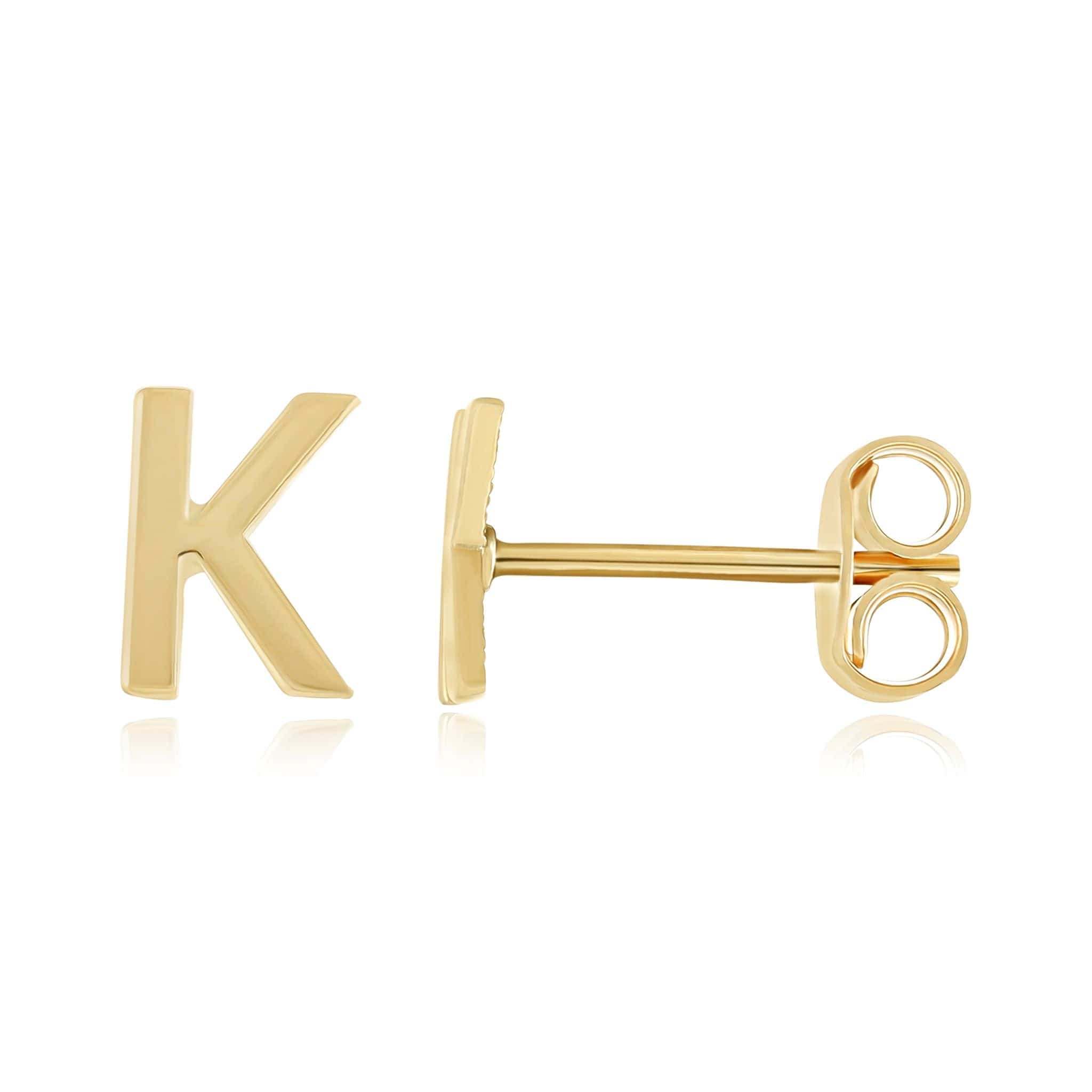 HGJ Earrings 9ct Yellow Gold Initial Stud Earrings  Letter K 9ct Gold 9ct Yellow Gold Initial Stud Earrings  Letter K