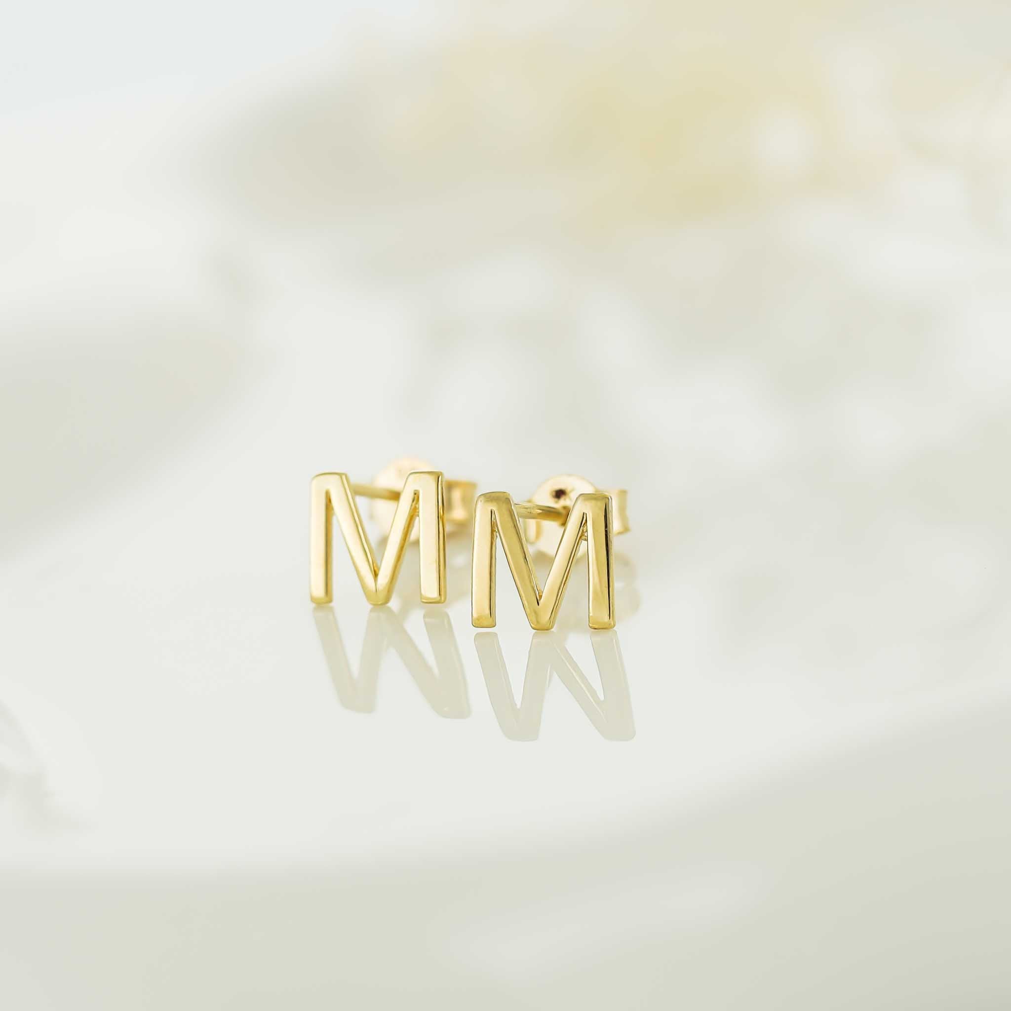 HGJ Earrings 9ct Yellow Gold Initial Stud Earrings Letter M 9ct Gold 9ct Yellow Gold Initial Stud Earrings Letter M