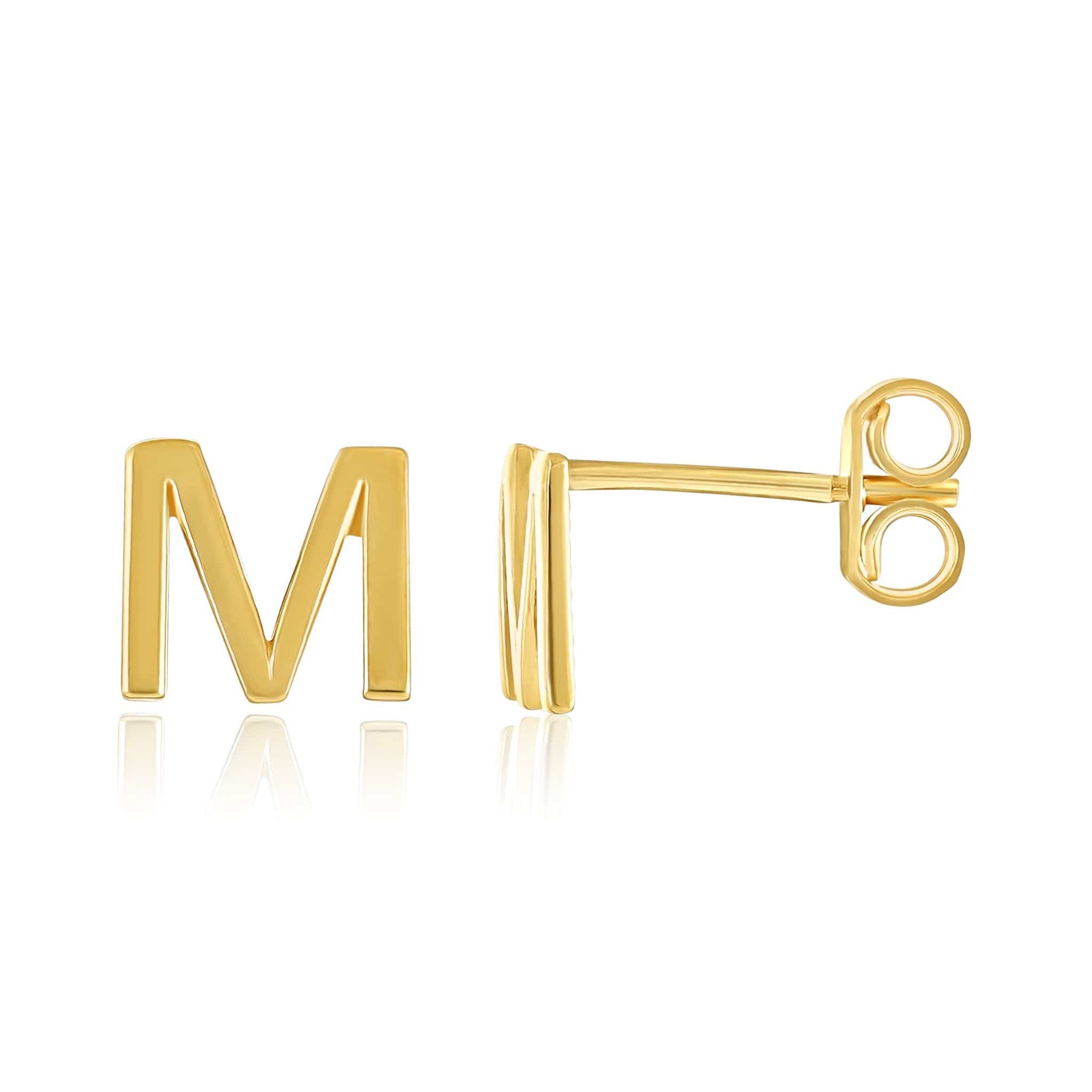 HGJ Earrings 9ct Yellow Gold Initial Stud Earrings Letter M 9ct Gold 9ct Yellow Gold Initial Stud Earrings Letter M