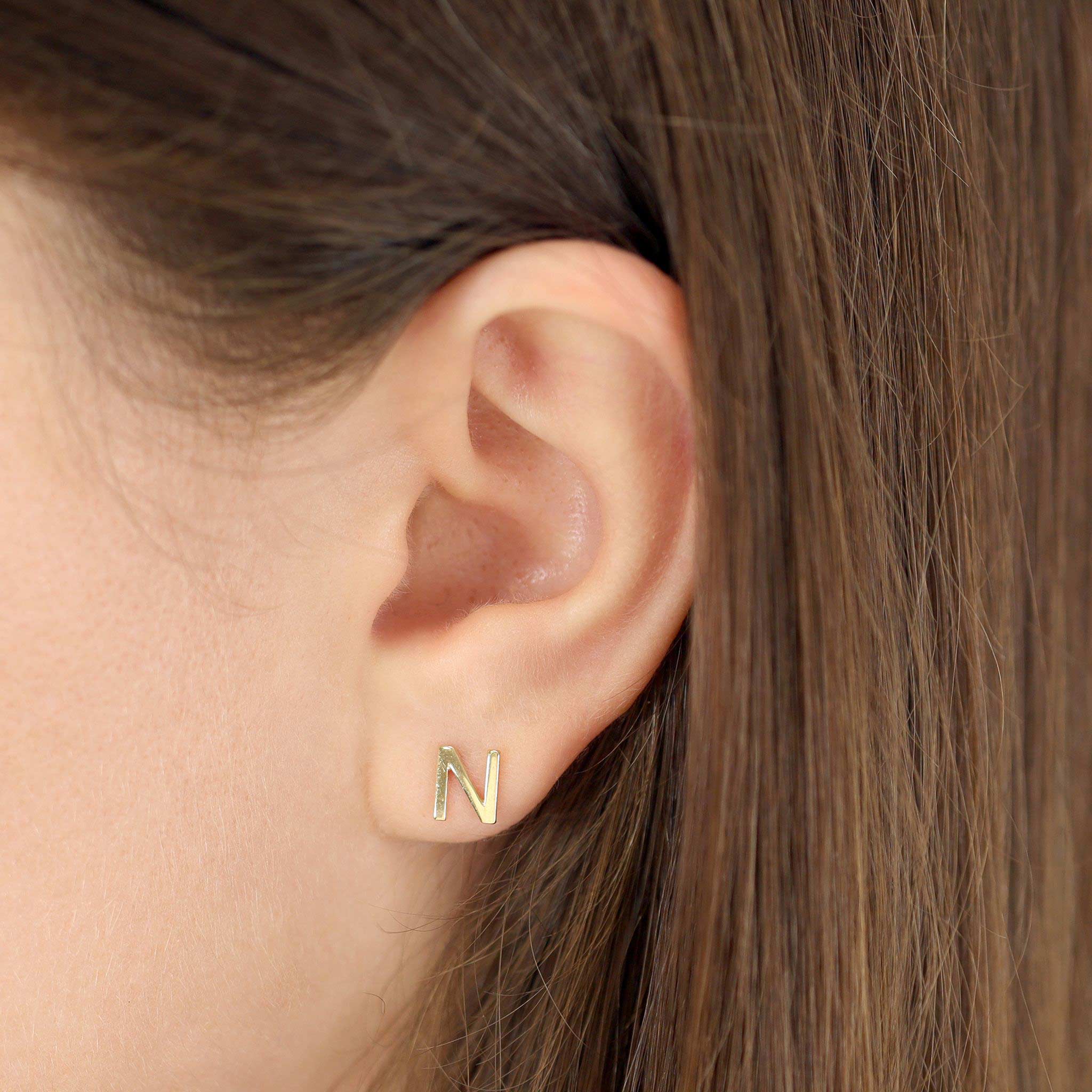 HGJ Earrings 9ct Yellow Gold Initial Stud Earrings Letter N 9ct Gold 9ct Yellow Gold Initial Stud Earrings Letter N