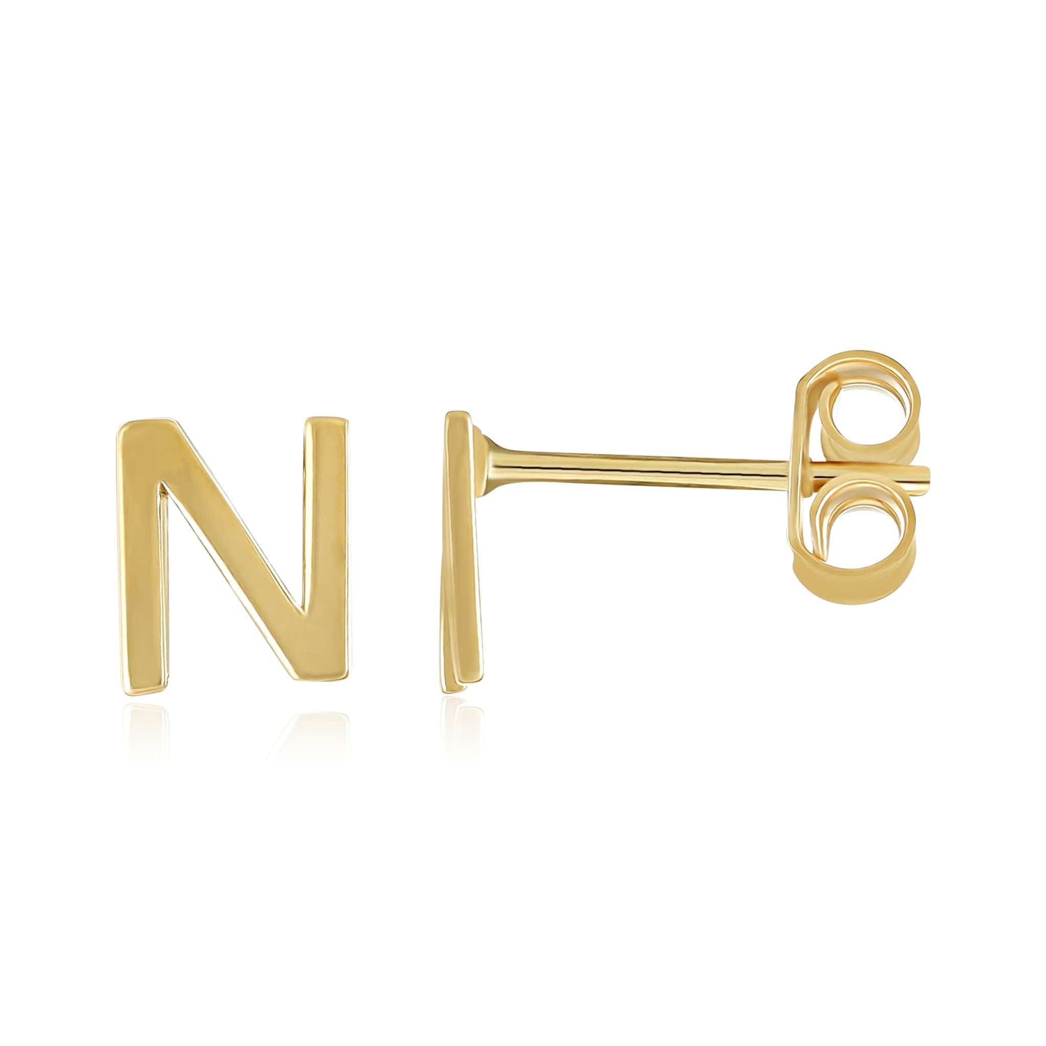 HGJ Earrings 9ct Yellow Gold Initial Stud Earrings Letter N 9ct Gold 9ct Yellow Gold Initial Stud Earrings Letter N