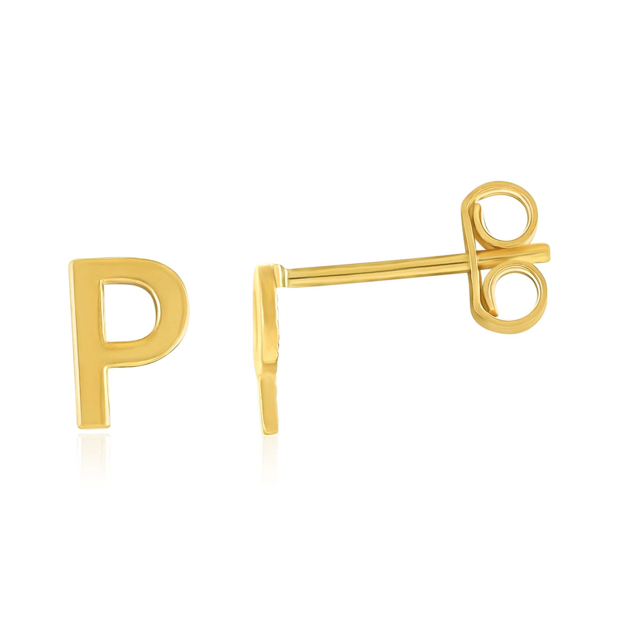 HGJ Earrings 9ct Yellow Gold Initial Stud Earrings Letter P 9ct Gold 9ct Yellow Gold Initial Stud Earrings Letter P
