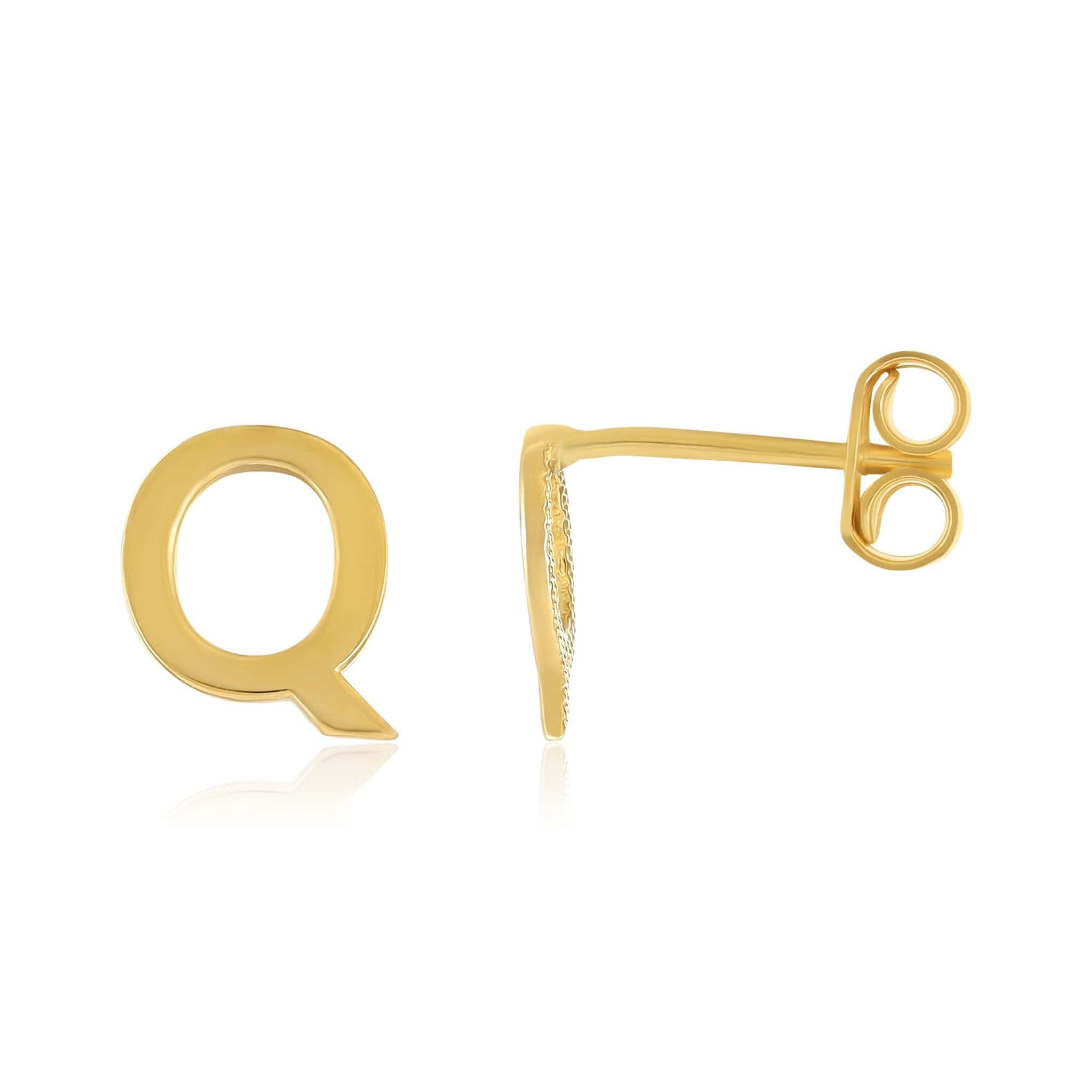 HGJ Earrings 9ct Yellow Gold Initial Stud Earrings Letter Q 9ct Gold 9ct Yellow Gold Initial Stud Earrings Letter Q