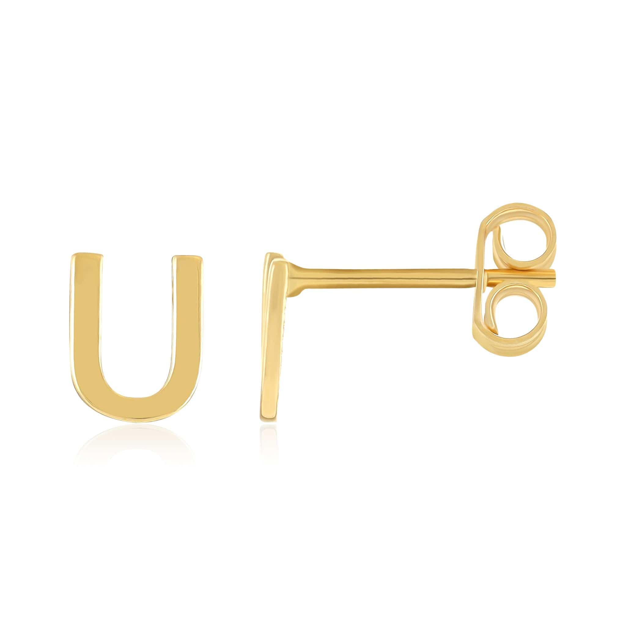 HGJ Earrings 9ct Yellow Gold Initial Stud Earrings Letter U 9ct Gold 9ct Yellow Gold Initial Stud Earrings Letter U