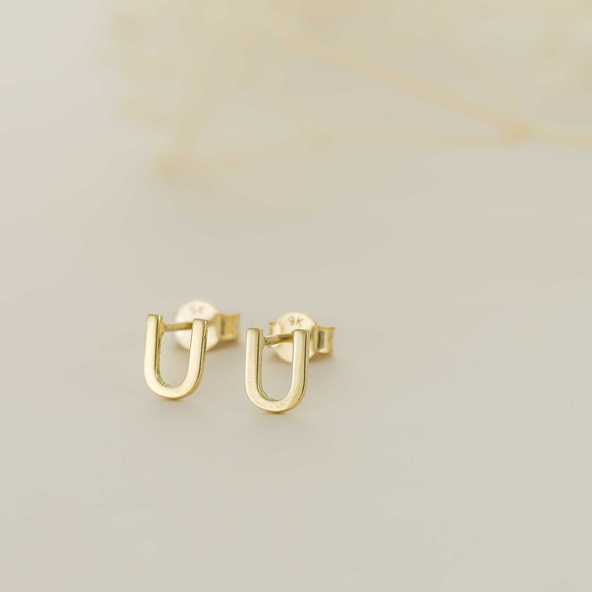 HGJ Earrings 9ct Yellow Gold Initial Stud Earrings Letter U 9ct Gold 9ct Yellow Gold Initial Stud Earrings Letter U