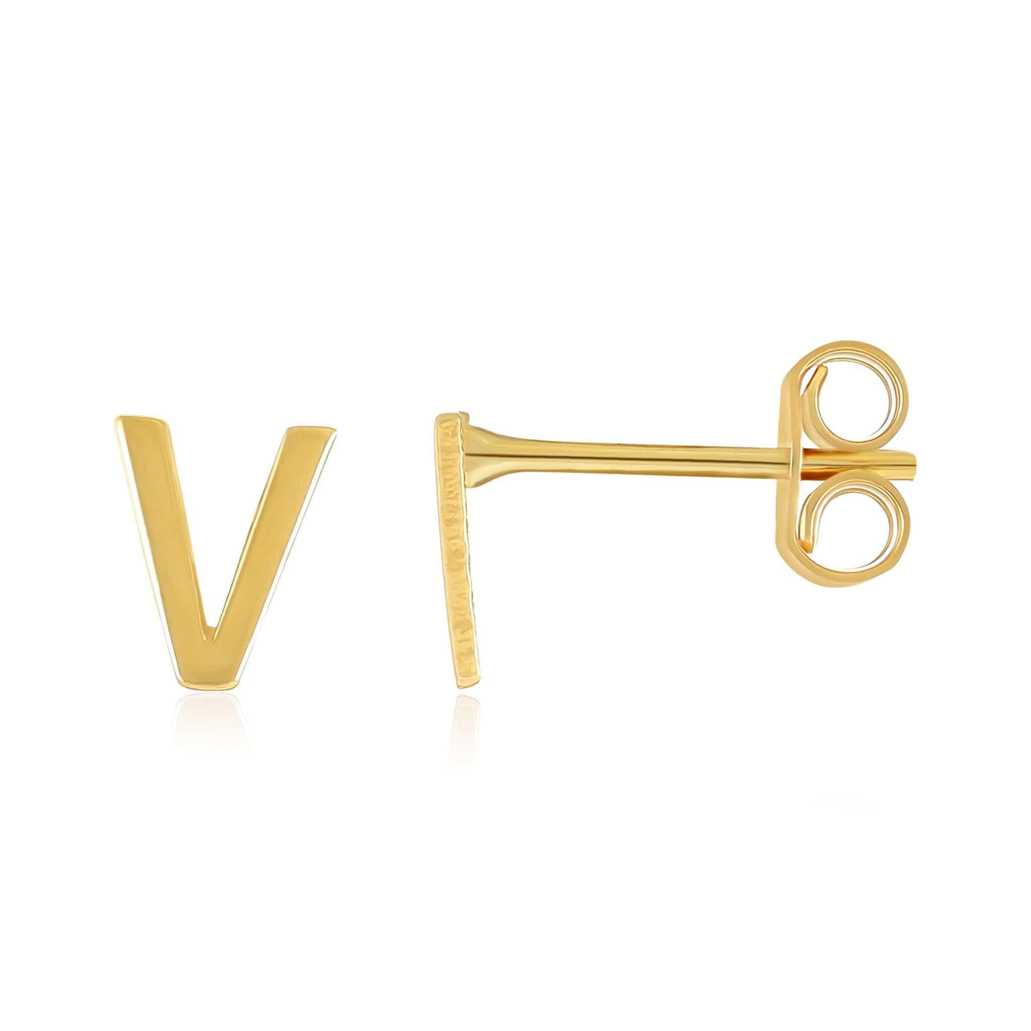 HGJ Earrings 9ct Yellow Gold Initial Stud Earrings Letter V 9ct Gold 9ct Yellow Gold Initial Stud Earrings Letter V