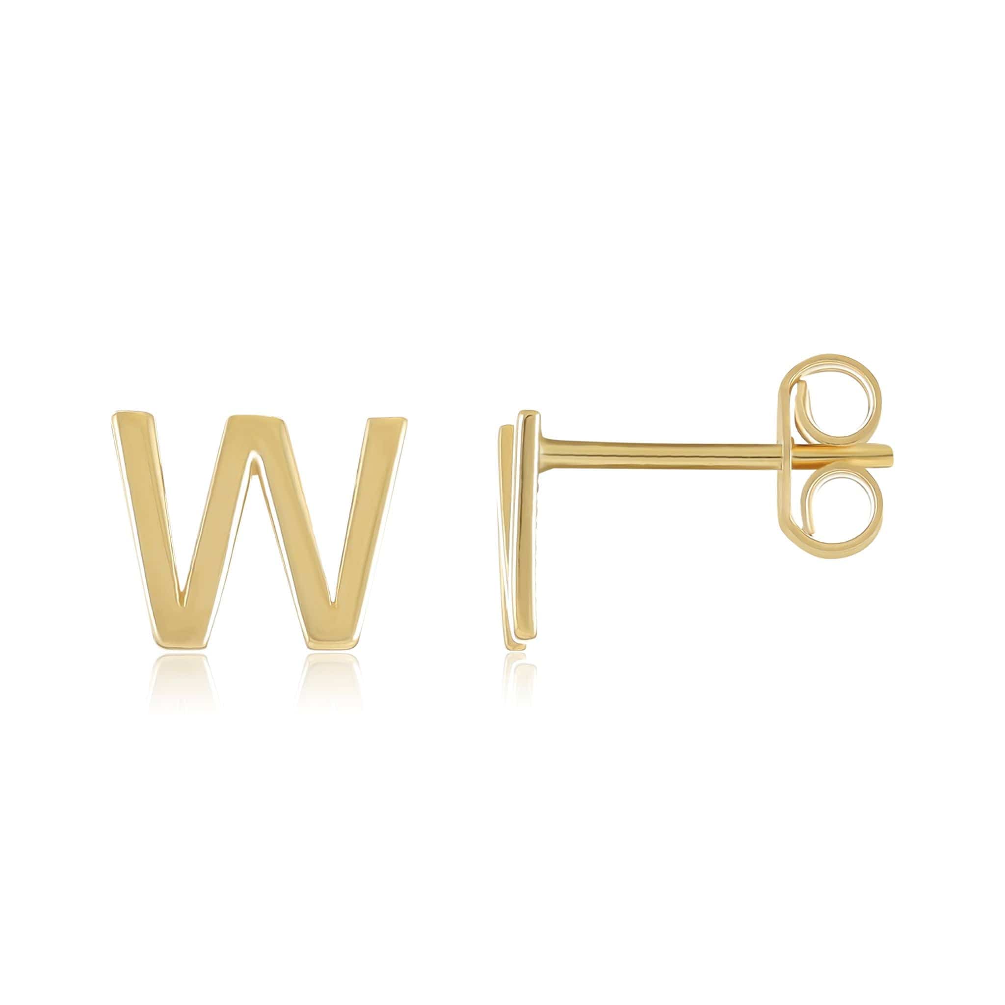 HGJ Earrings 9ct Yellow Gold Initial Stud Earrings Letter W 9ct Gold 9ct Yellow Gold Initial Stud Earrings Letter W