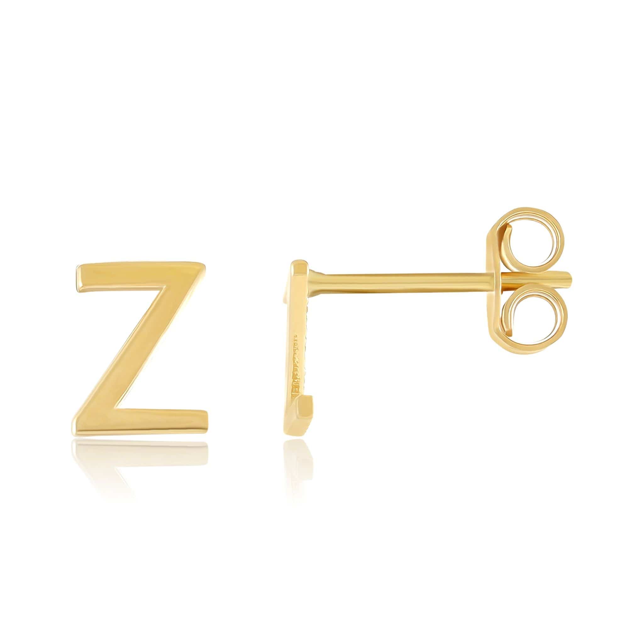 HGJ Earrings 9ct Yellow Gold Initial Stud Earrings Letter Z 9ct Gold 9ct Yellow Gold Initial Stud Earrings Letter Z