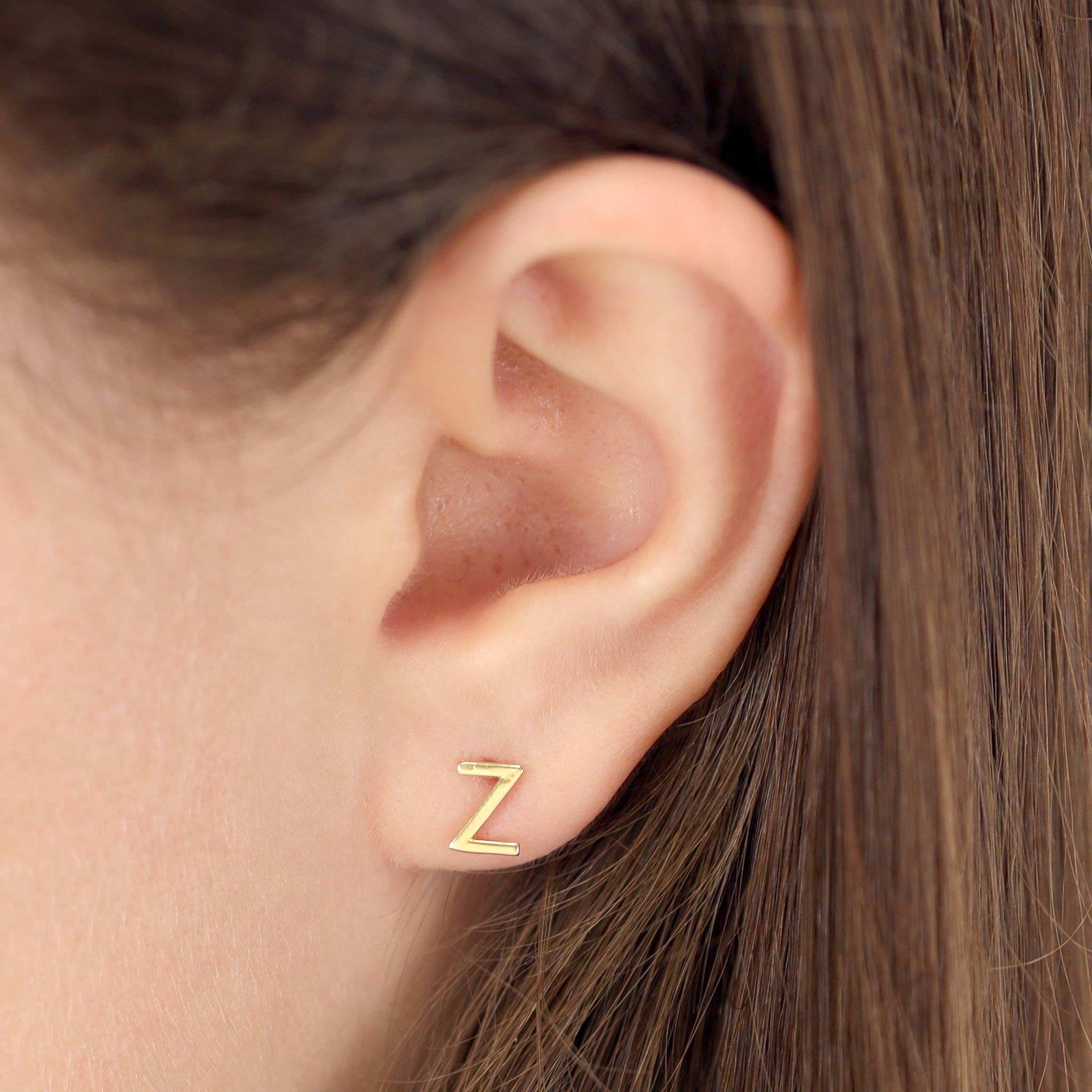 HGJ Earrings 9ct Yellow Gold Initial Stud Earrings Letter Z 9ct Gold 9ct Yellow Gold Initial Stud Earrings Letter Z
