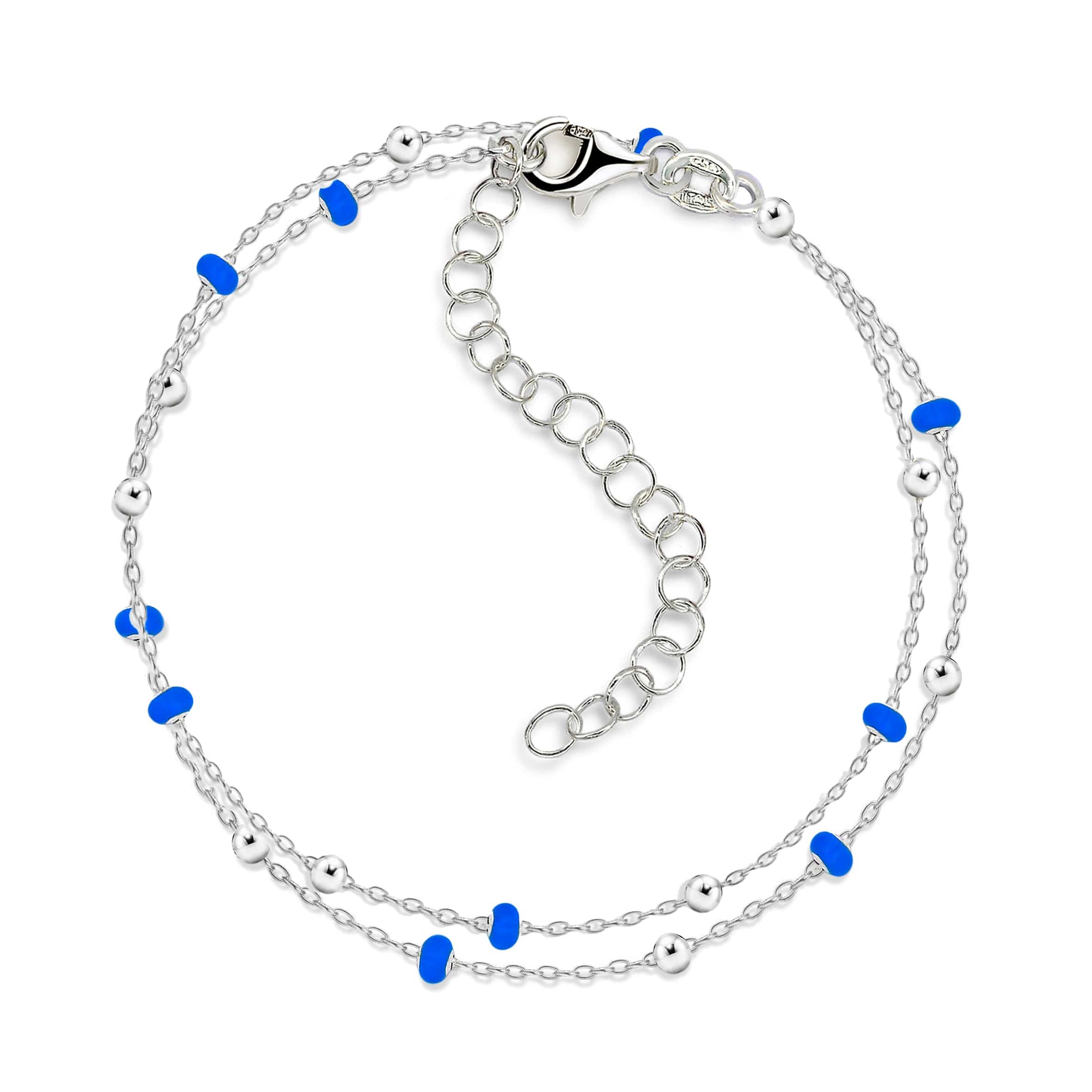 Lynora Jewellery Anklet Double Beaded Blue Chain Anklet Sterling Silver / Blue Double Beaded Blue Chain Anklet