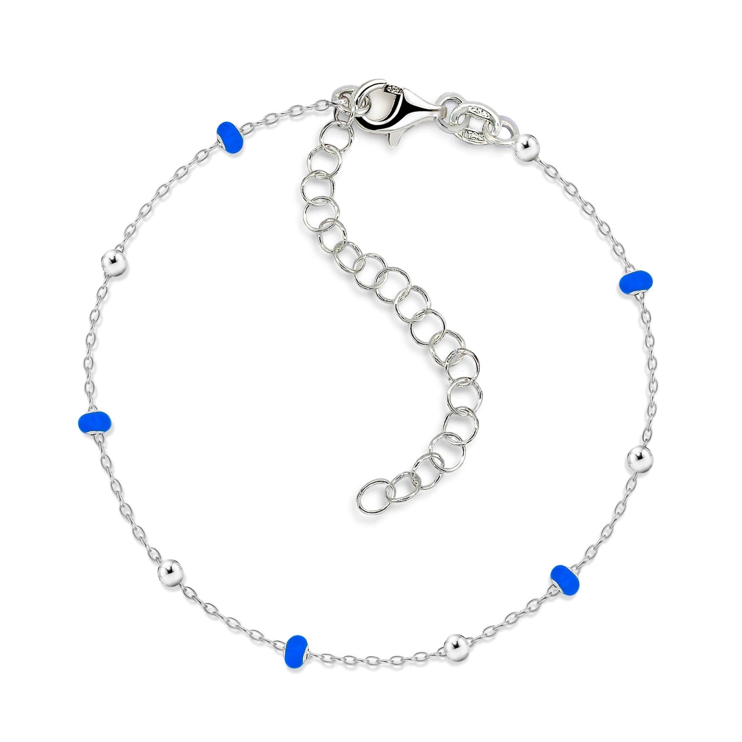 Lynora Jewellery Anklet Sterling Silver / Blue Enamel Beaded Enamel Blue Chain Anklet