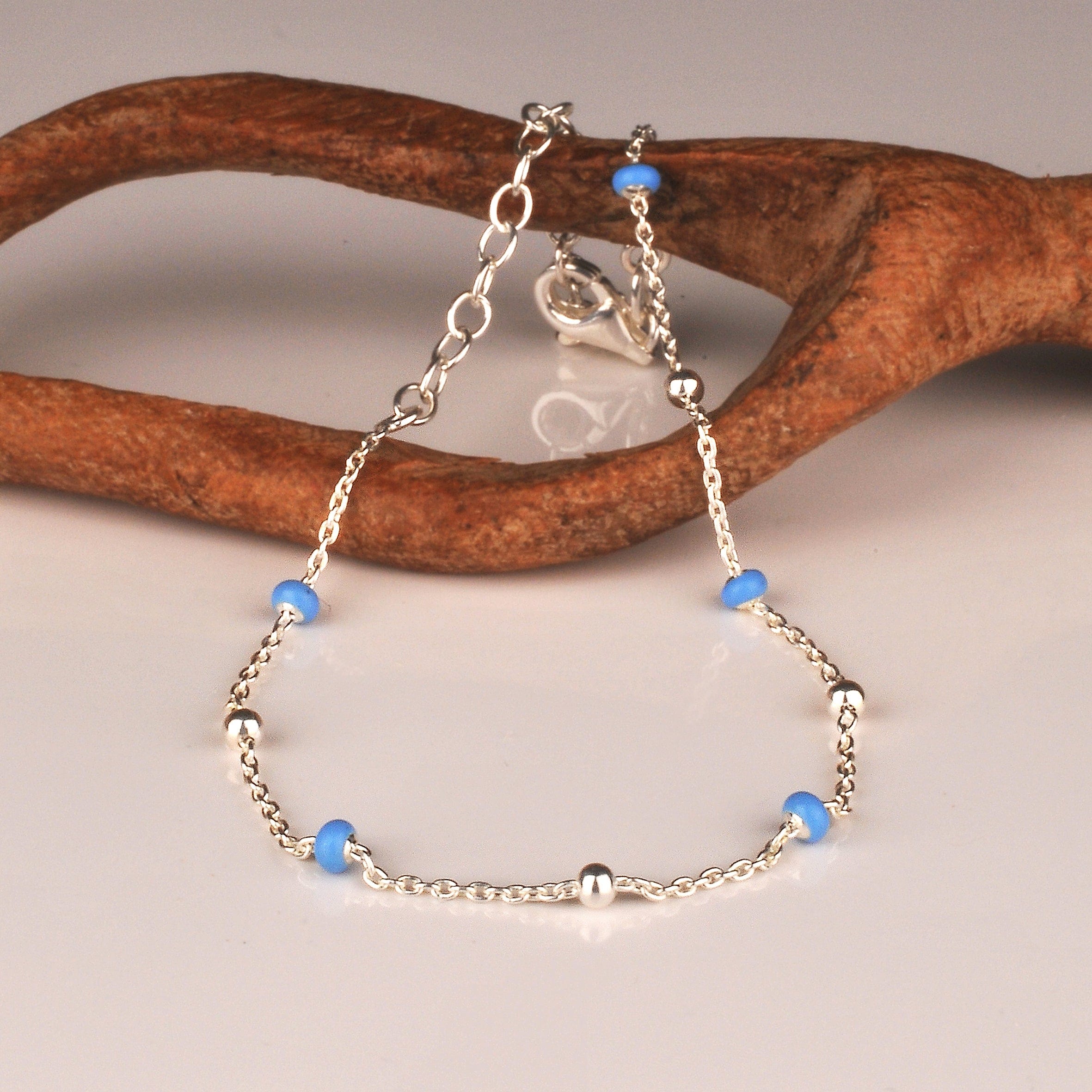 Lynora Jewellery Anklet Sterling Silver / Blue Enamel Beaded Enamel Blue Chain Anklet