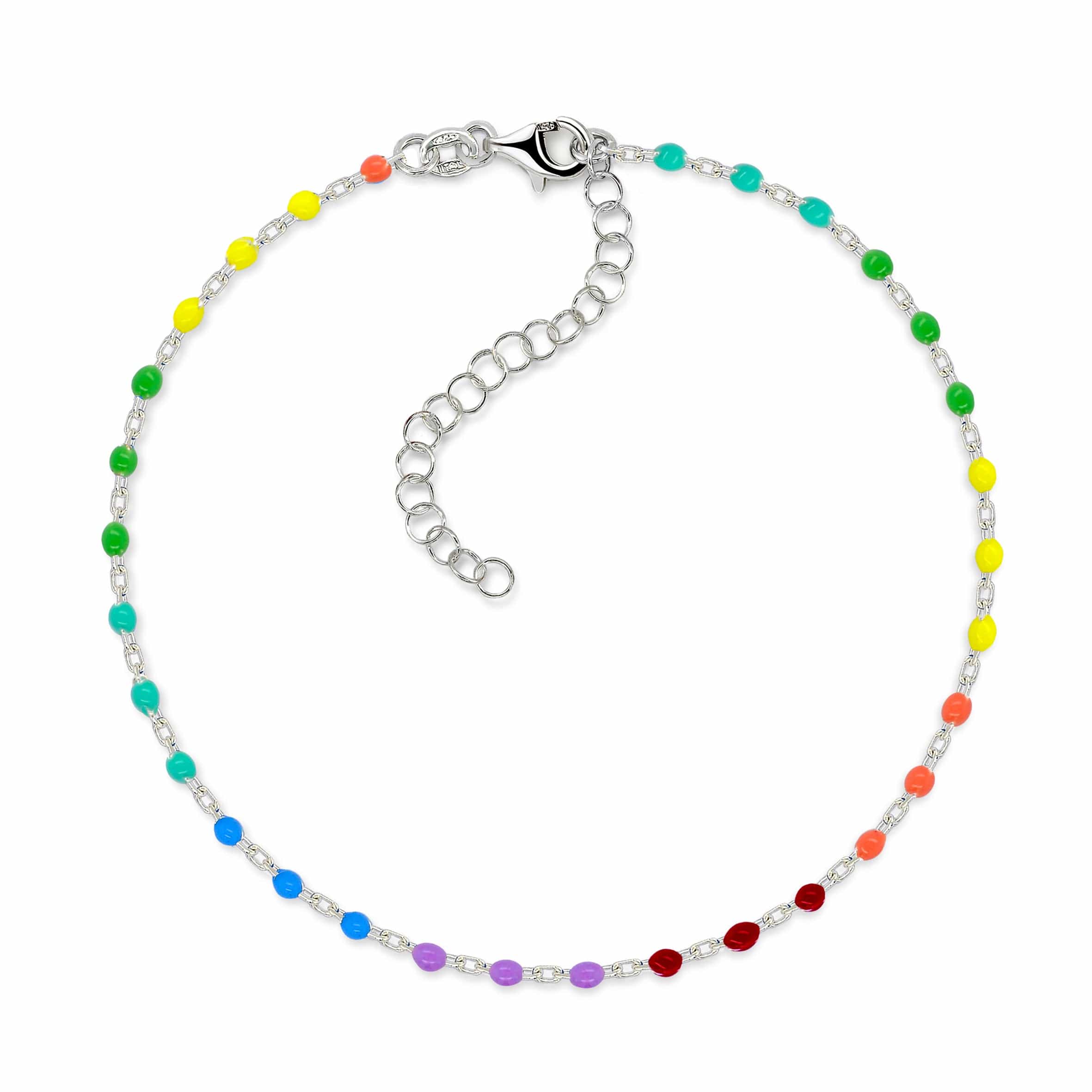 Lynora Jewellery Anklet Sterling Silver / Multicolored Enamel Beaded Enamel Rainbow Chain Anklet