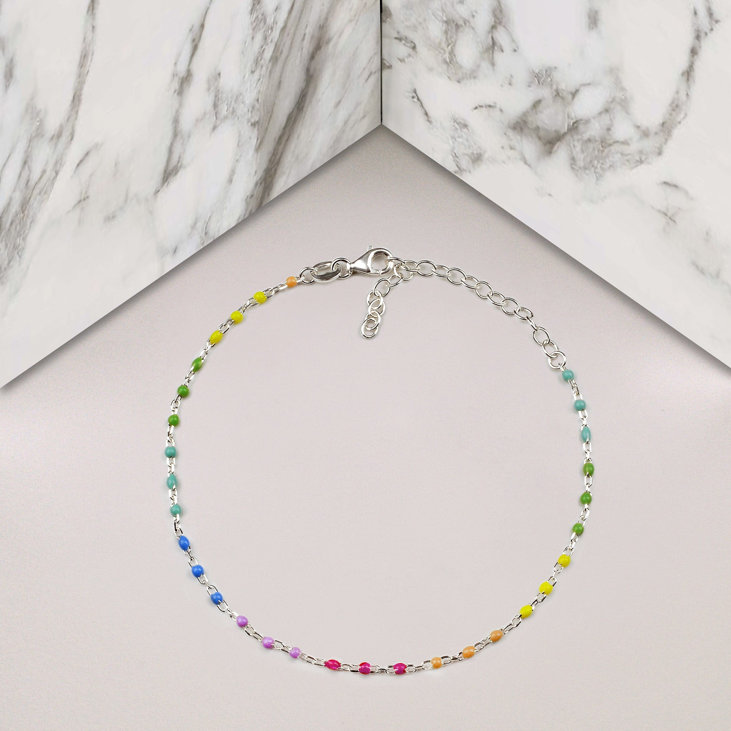 Lynora Jewellery Anklet Sterling Silver / Multicolored Enamel Beaded Enamel Rainbow Chain Anklet