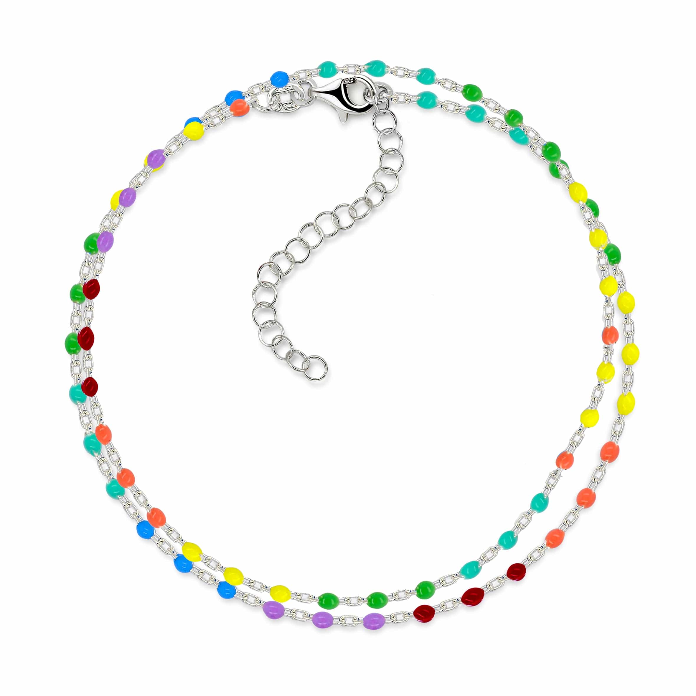 Lynora Jewellery Anklet Double Rainbow Beaded Anklet Sterling Silver / Multicolour Double Rainbow Beaded Anklet