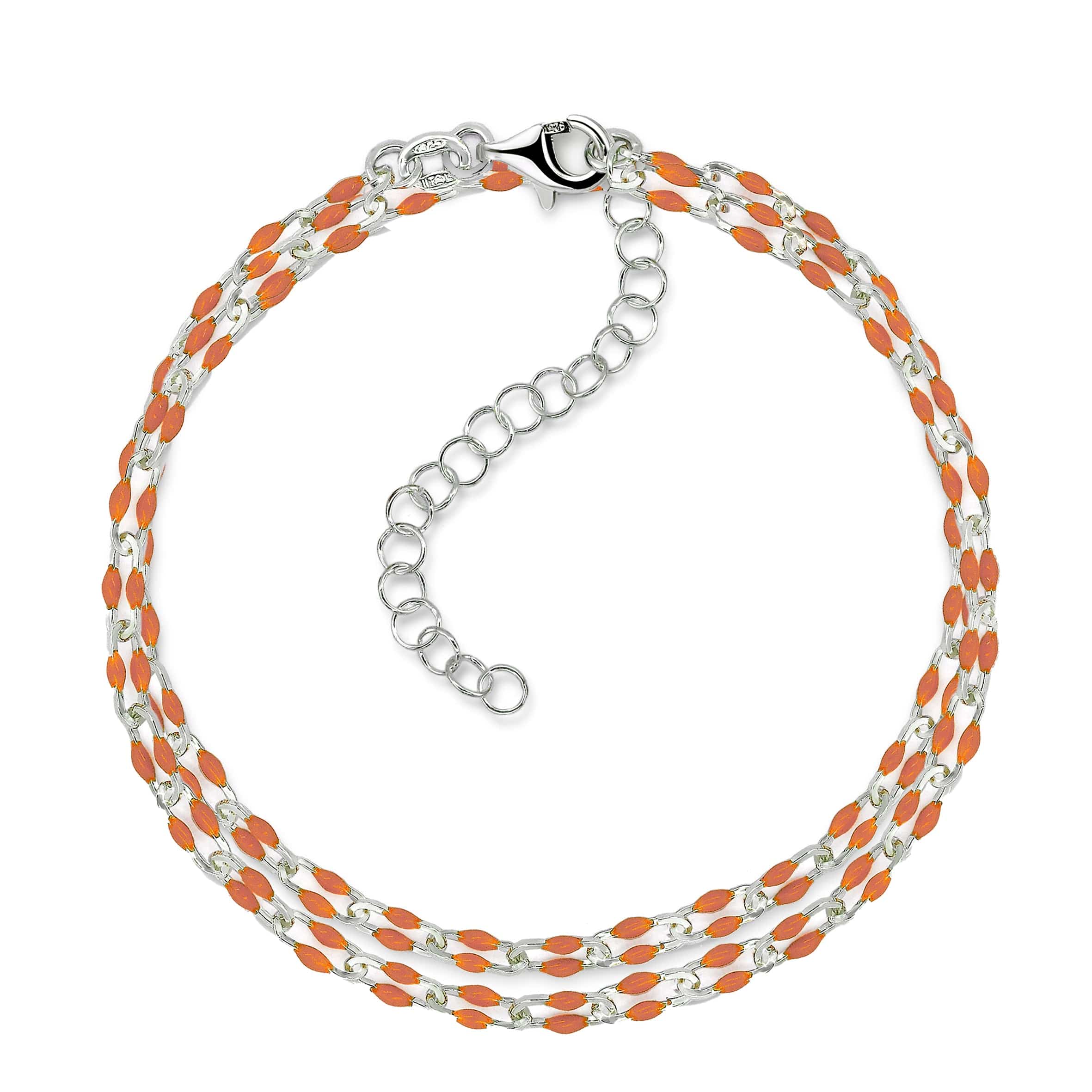 Lynora Jewellery Anklet Beaded Enamel Double Peach Link Anklet Sterling Silver / Peach Beaded Enamel Double Peach Link Anklet