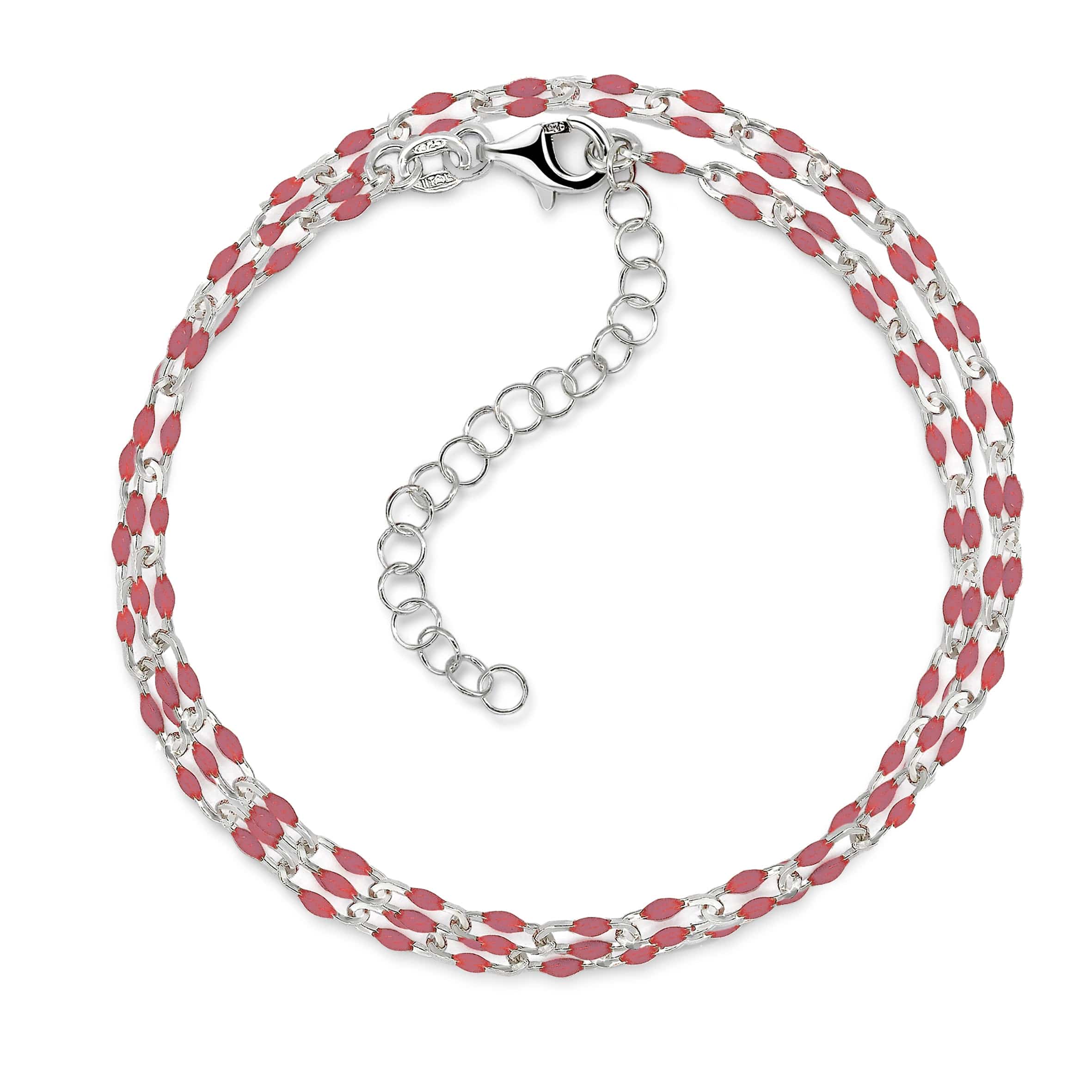 Lynora Jewellery Anklet Beaded Enamel Double Scarlet Link Anklet Sterling Silver / Red Beaded Enamel Double Scarlet Link Anklet