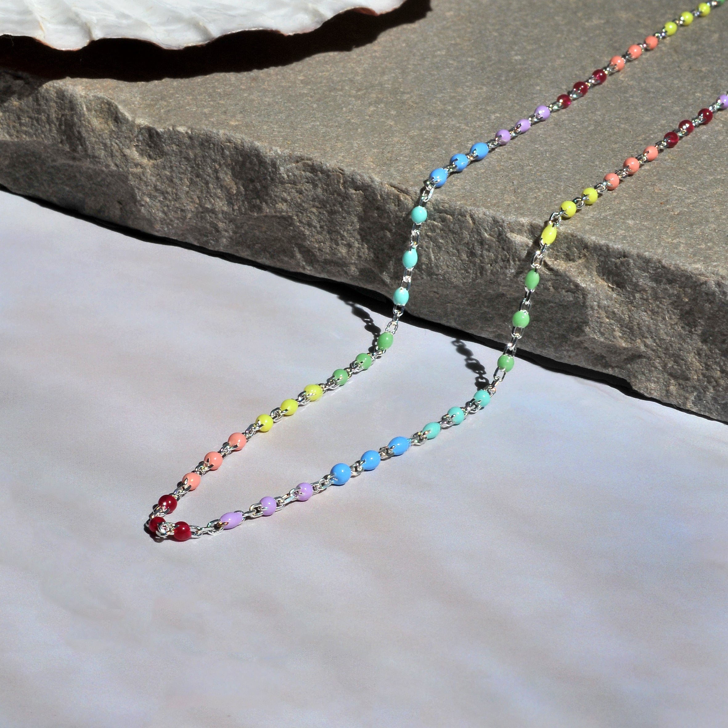 Lynora Jewellery Beaded Enamel Rainbow Chain Necklace Medium