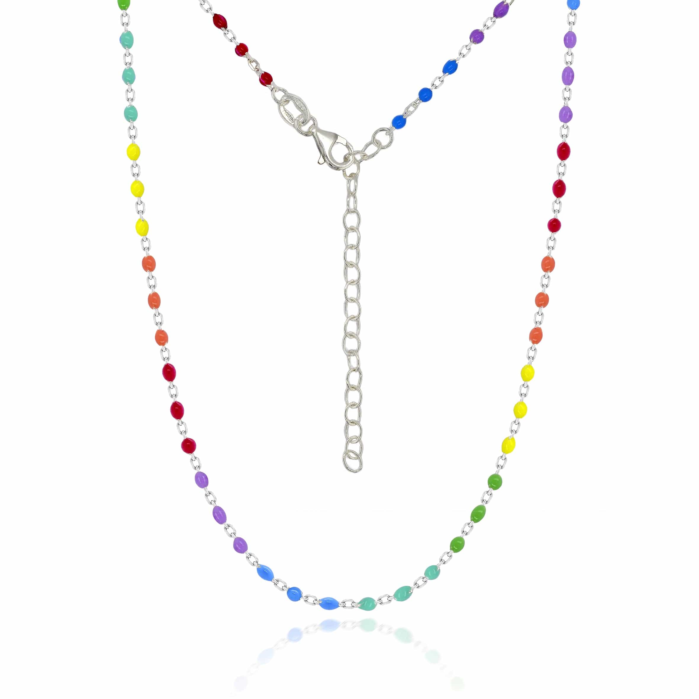 Lynora Jewellery Beaded Enamel Rainbow Chain Necklace Medium