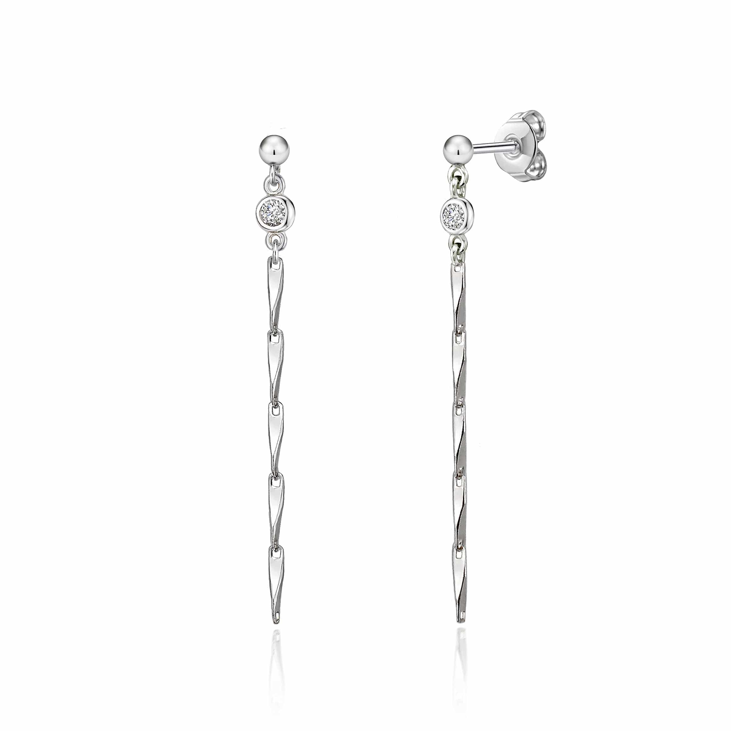 Lynora Jewellery Earring Sterling Silver / Clear Bar Link Twist Chain Drop Earrings