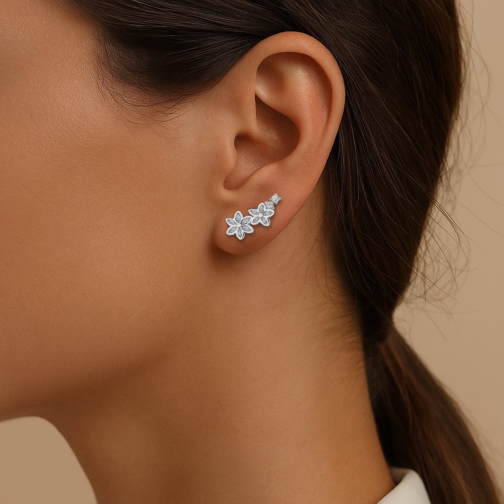 Lynora Jewellery Earring Daisy Flower Climber Earrings Sterling Silver / Clear Daisy Flower Climber Earrings