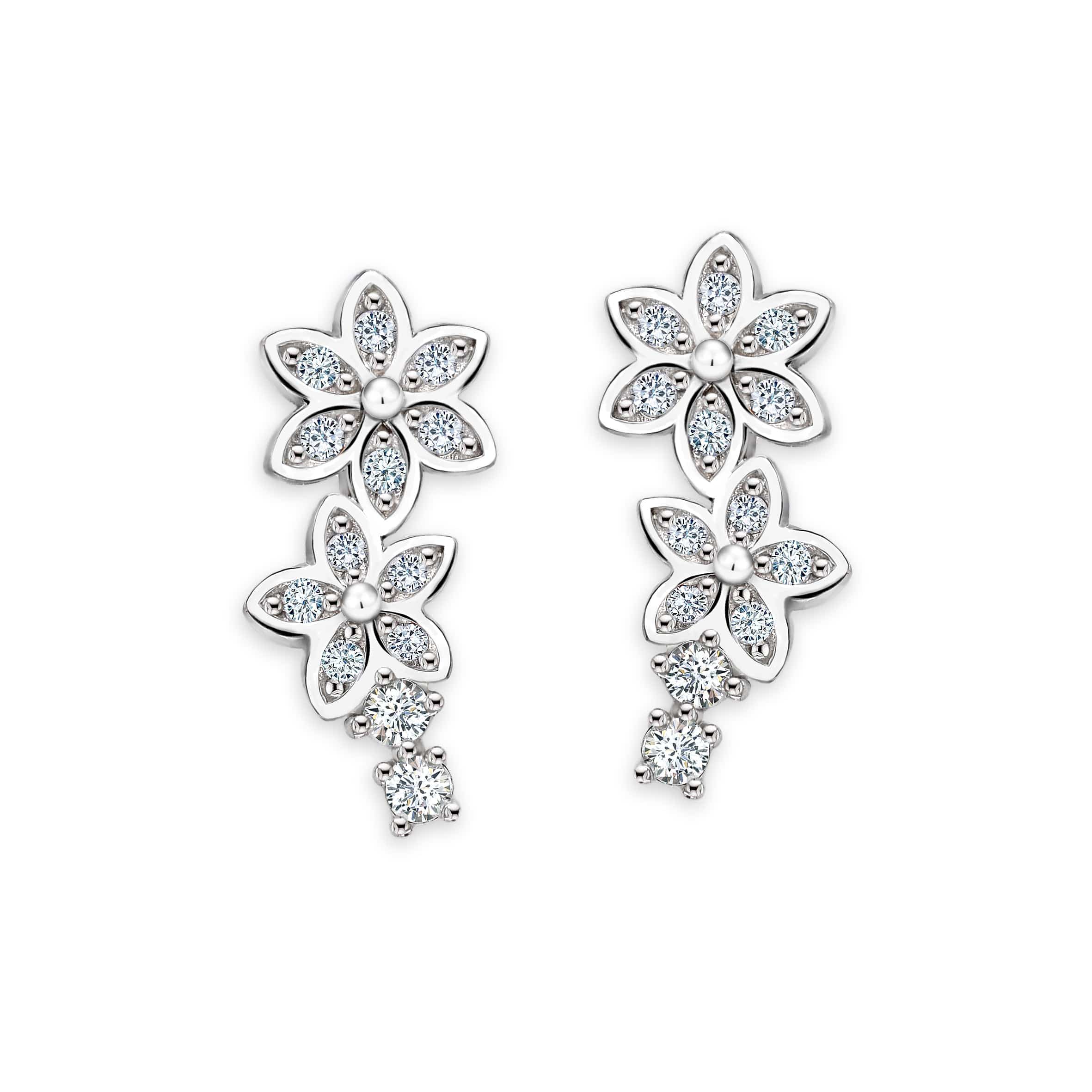 Lynora Jewellery Earring Daisy Flower Climber Earrings Sterling Silver / Clear Daisy Flower Climber Earrings