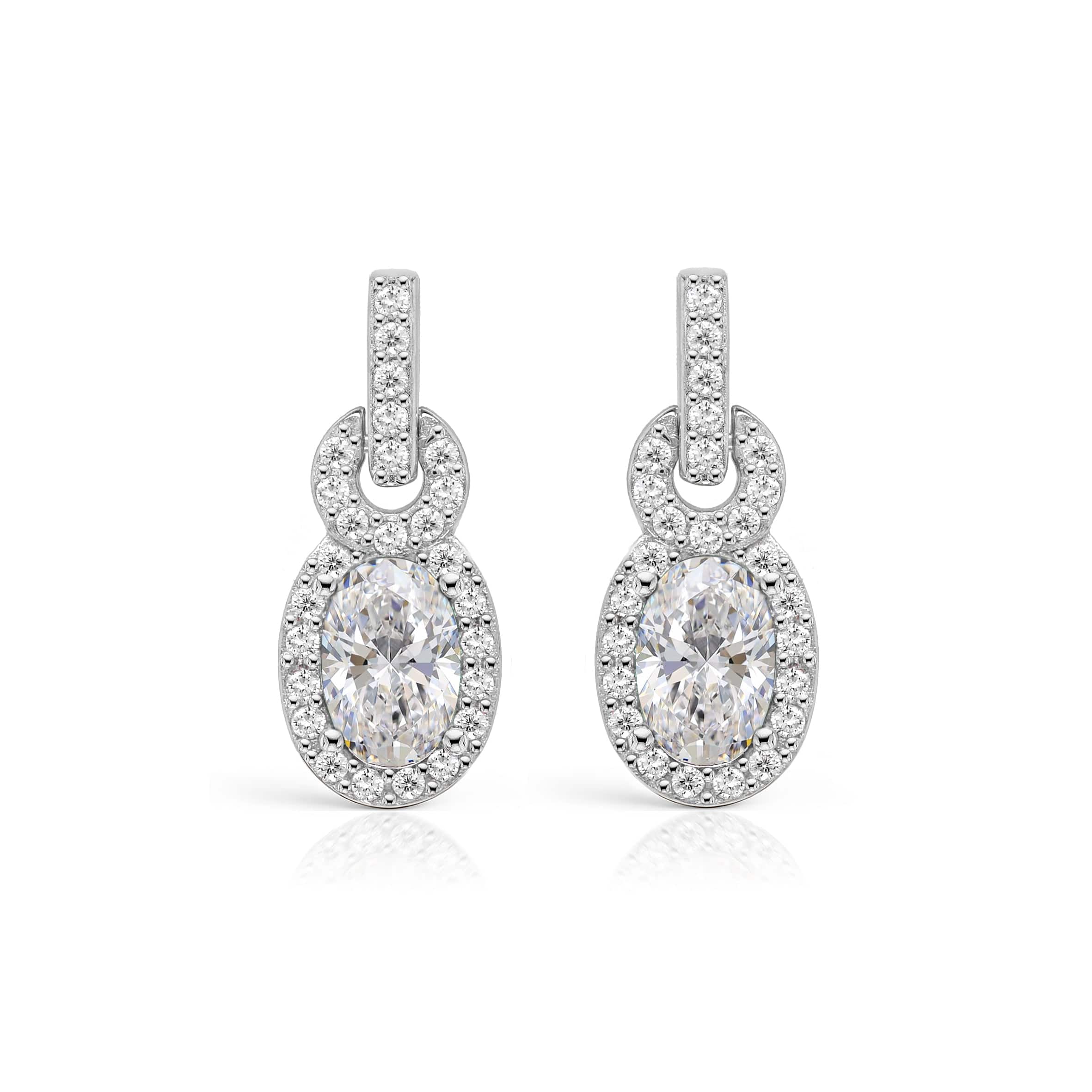 Lynora Jewellery Earring Oval Twist Halo Earrings Sterling Silver / Clear Oval Twist Halo Earrings