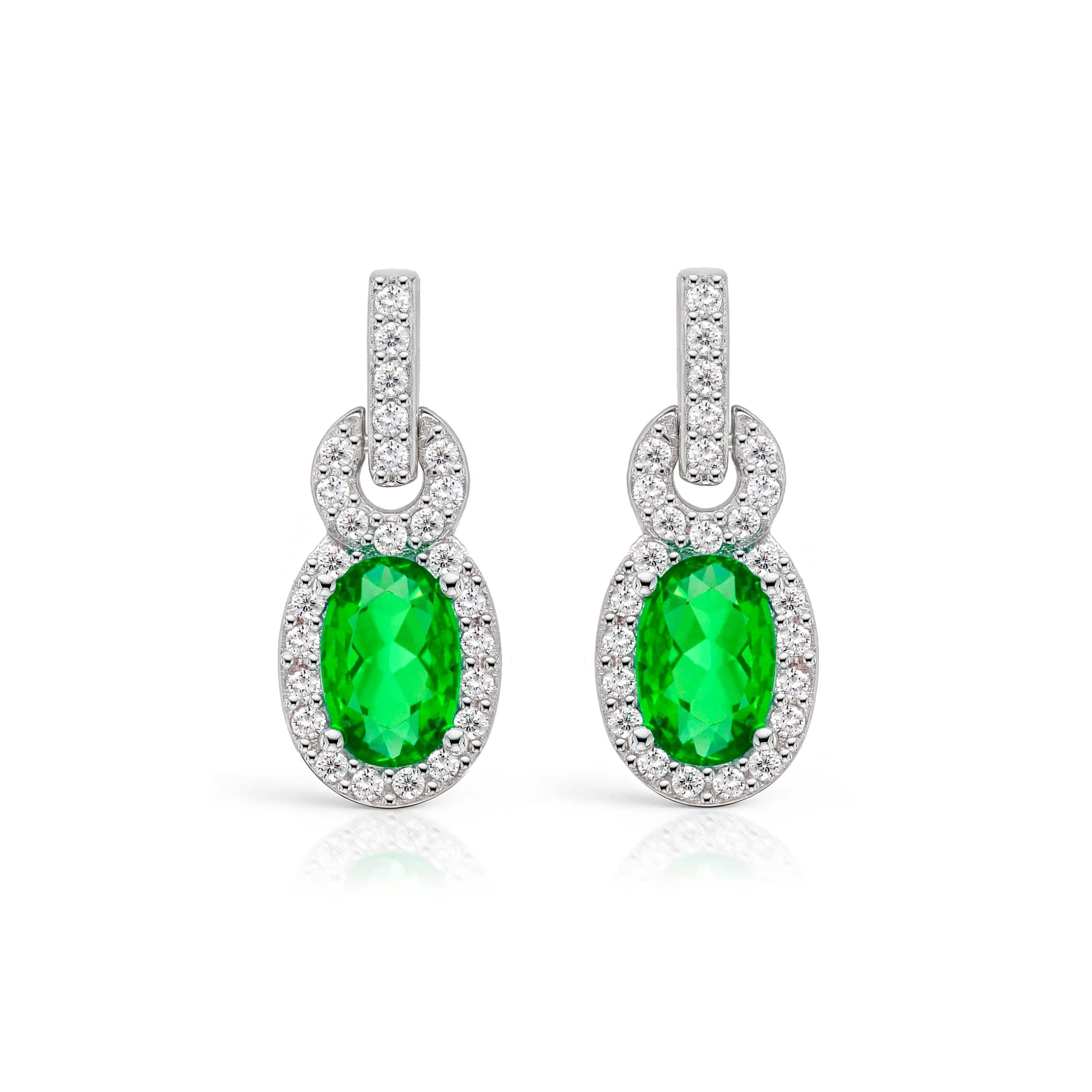 Lynora Jewellery Earring Oval Twist Emerald Halo Earrings Sterling Silver / Emerald Oval Twist Emerald Halo Earrings