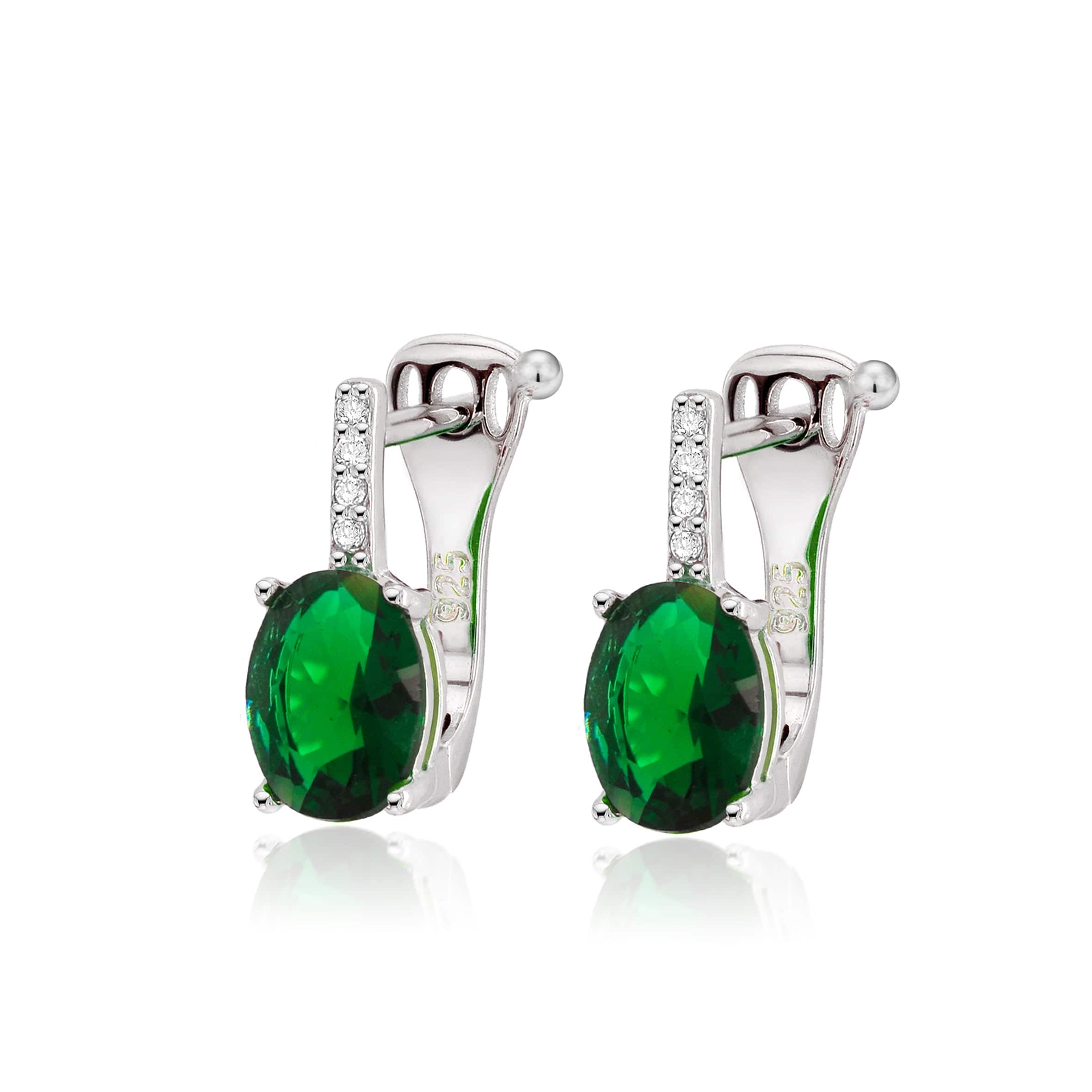 Lynora Jewellery Earring Vertical Emerald Drop Earrings Sterling Silver / Emerald Vertical Emerald Drop Earrings